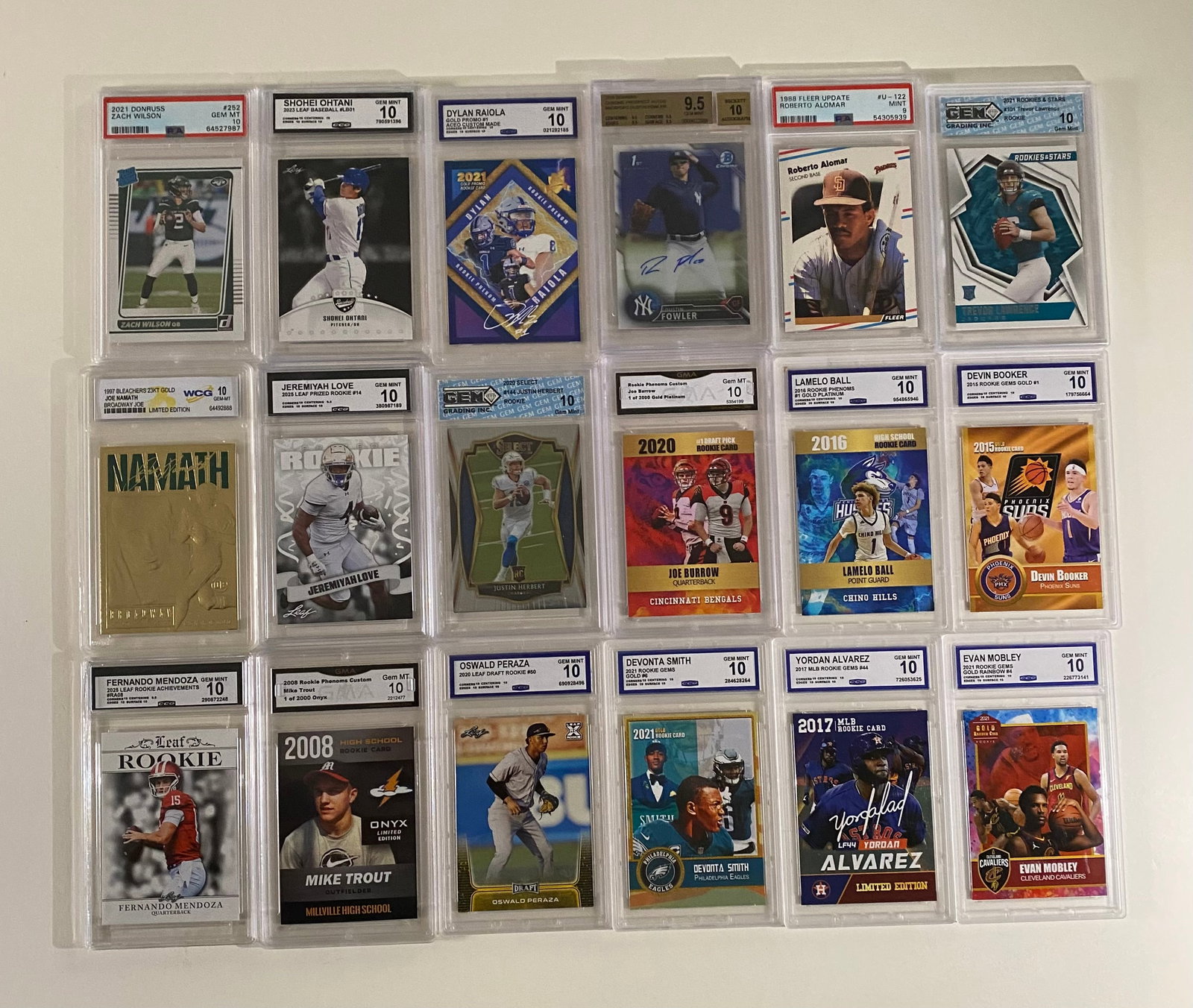 (18) Cards Shohei Ohtani, Trout, Burrow, Booker, Lawrence & More: Lot of (18) Graded Sports Cards - Ohtani, Trout, Burrow, Booker, Lawrence & More