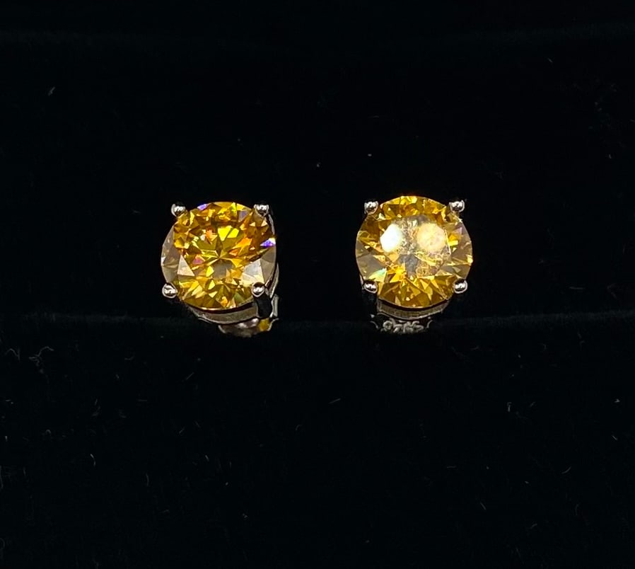 Gold Yellow 4 Carats Moissanite Stud Earrings 18K Gold Plated Sterling Silver W/ Cert: 18k Gold Plated Over Sterling Silver Gold Yellow Moissanite Stud Earrings 18K Gold Plated Sterling Silver W/ Certificate