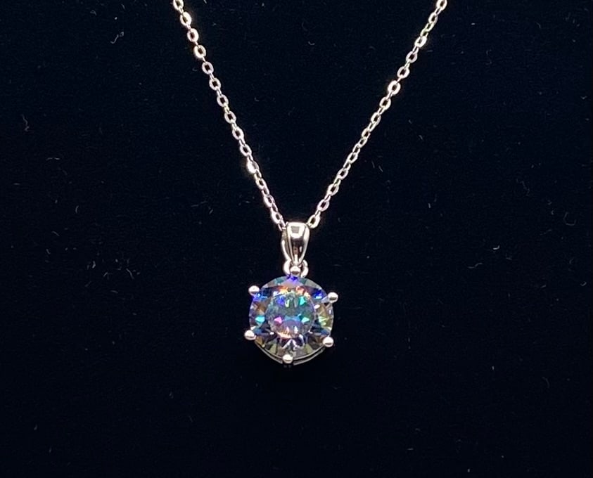 4 Carats Rainbow Purple Moissanite VVS Necklace Certified (1 of 2)