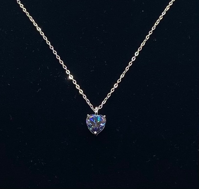 2 Carats Heart Rainbow Purple Moissanite VVS Necklace Certified (1 of 2)