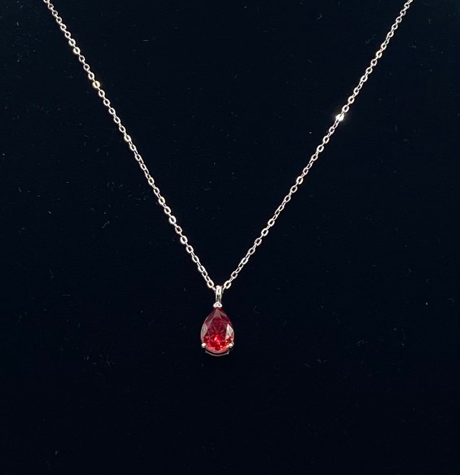 3 Carats Pear Red Moissanite VVS Necklace Certified: 18k Gold Plated Over Sterling Silver Necklace With 2 Carat Color Red VVS Moissanite W/ Certificate