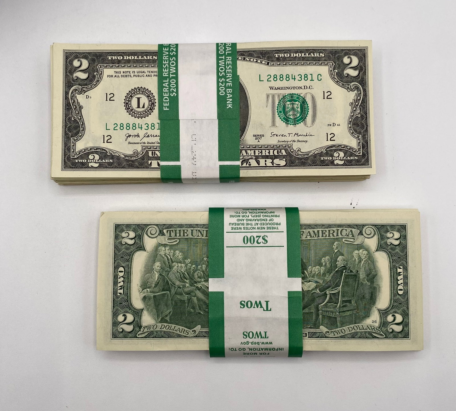 (2) Two 2 Dollar Bills Bundles Face Value $400 (1 of 2)