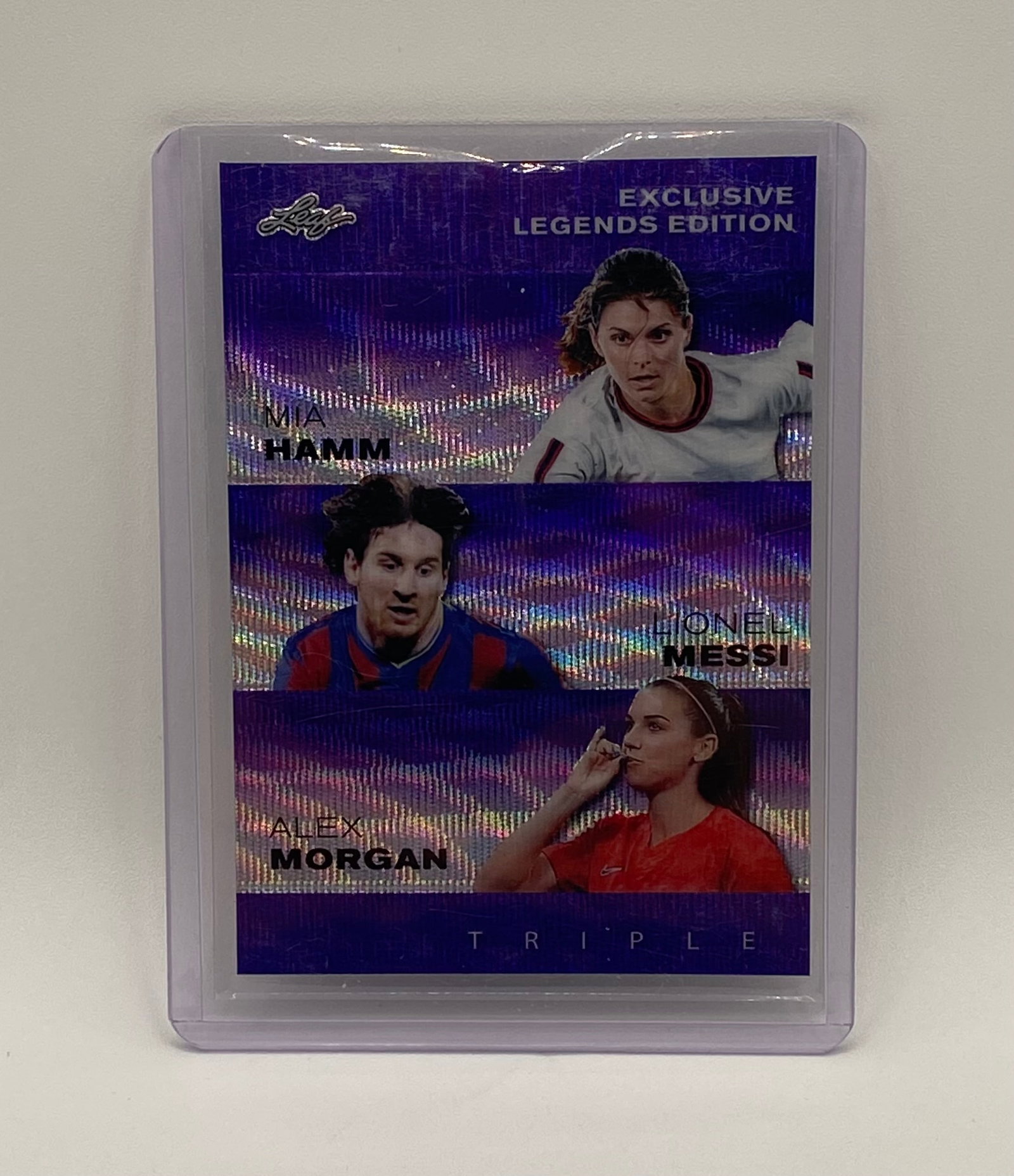 Mia Hamm, Lionel Messi, and Alex Morgan Purple Holo /15 (1 of 2)