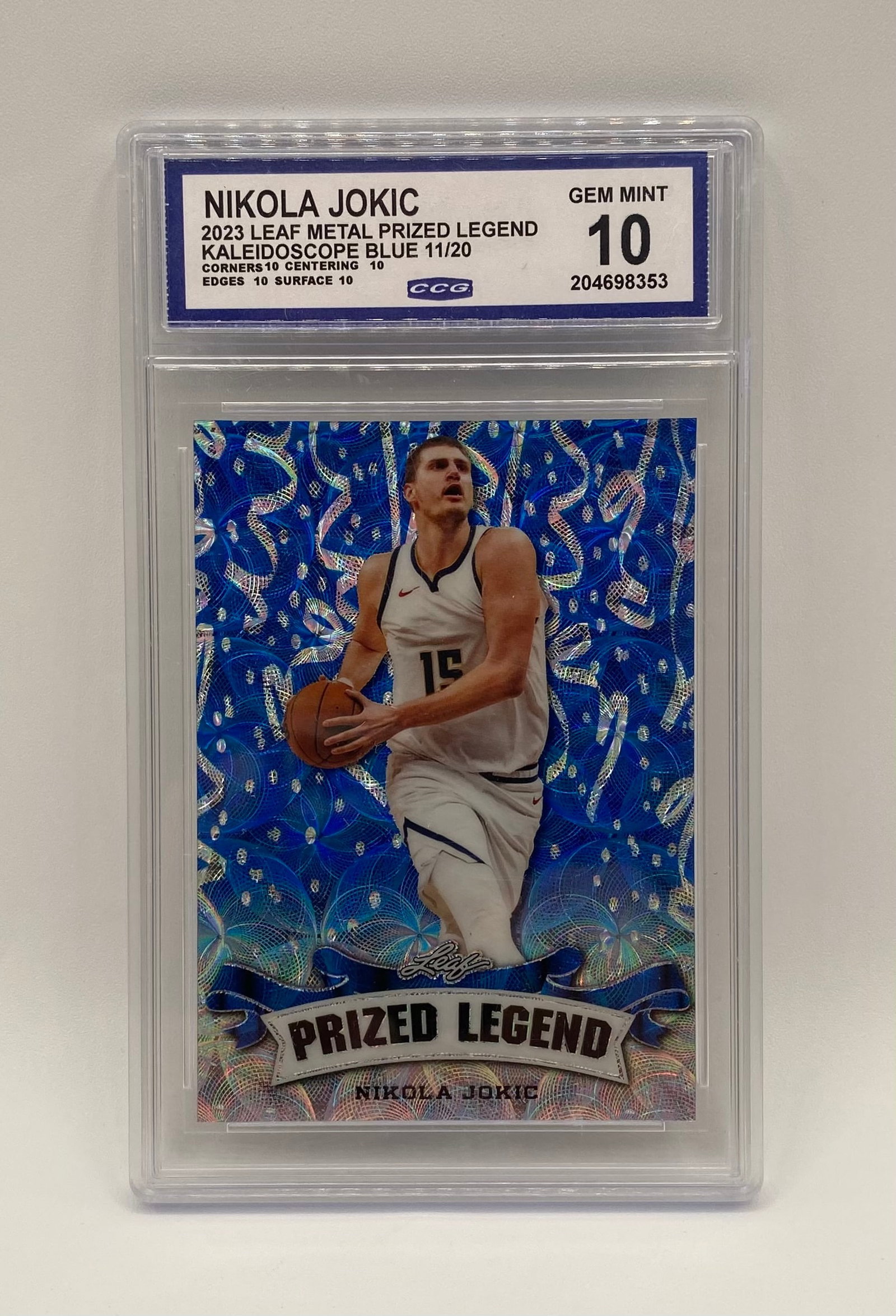 Nikola Jokic Prized Legend Blue /20: CCG 10 Gem Mint 2023 Leaf Metal Nikola Jokic Prized Legend Blue 11/20