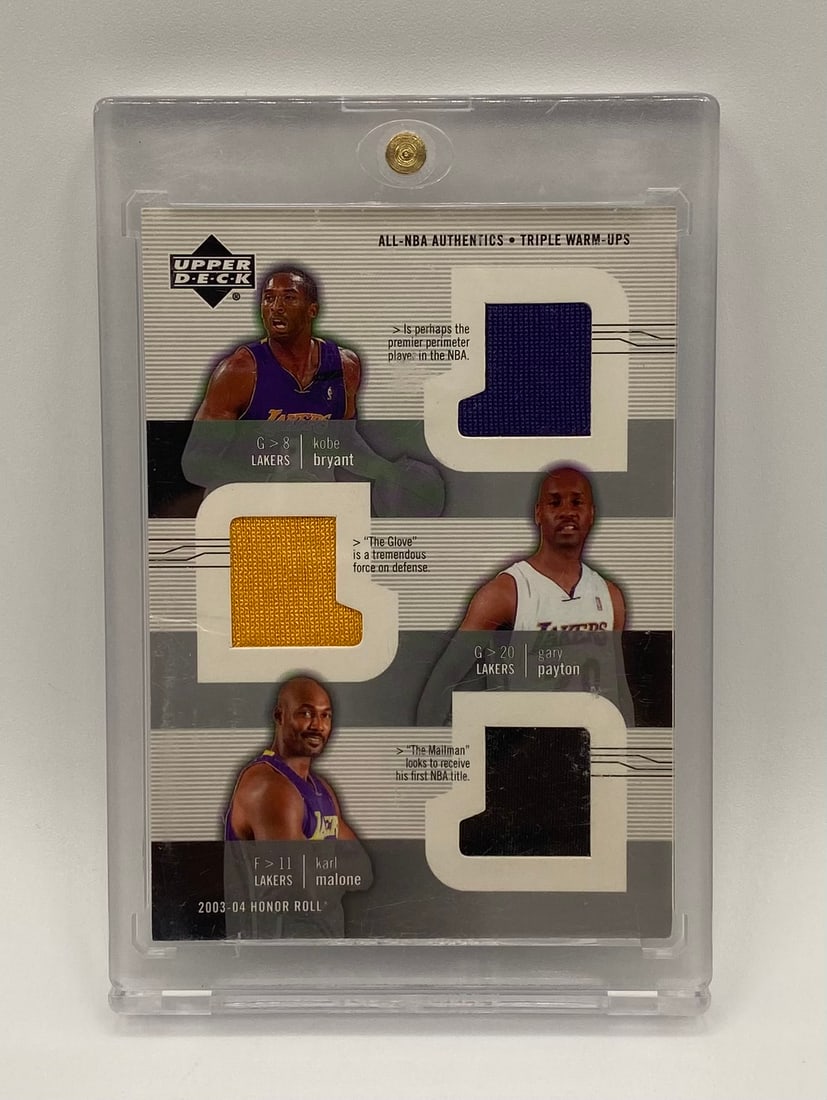 2003-04 Upper Deck Honor Roll Kobe, Payton, Malone Triple Game Used Jersey Patch (1 of 2)