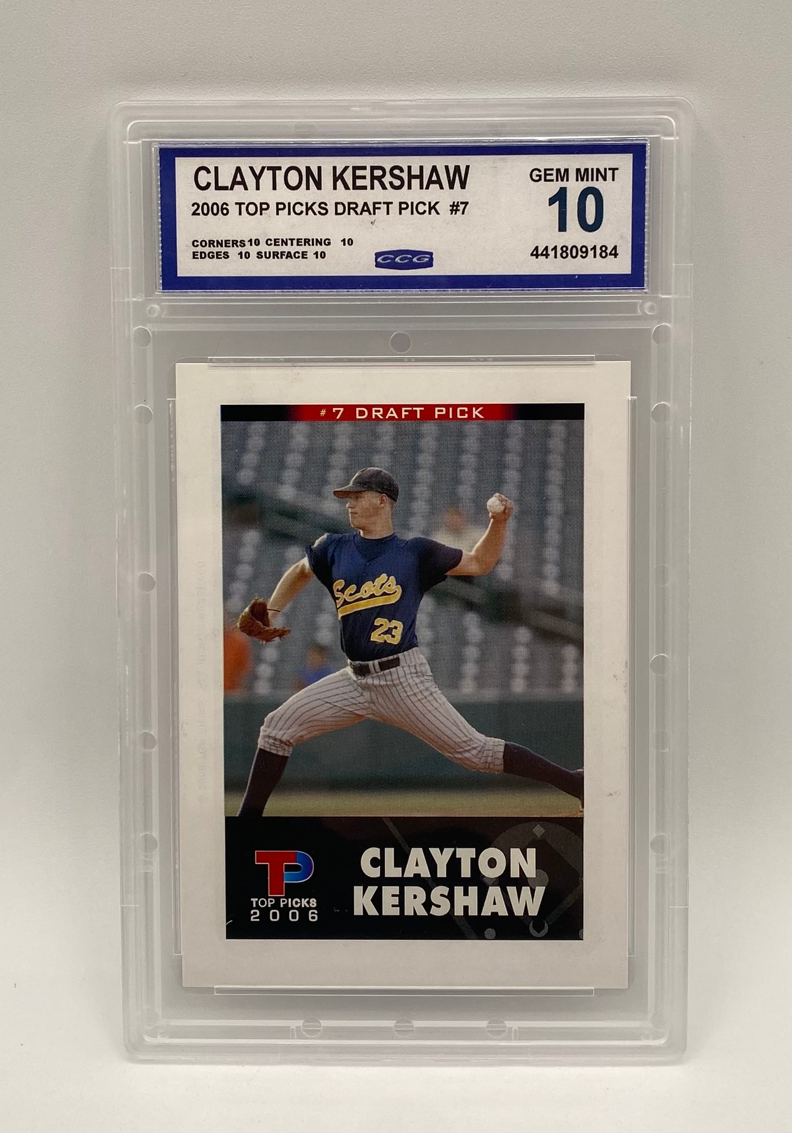 2006 Top Picks Clayton Kershaw Rookie Draft Pick Card – CCG 10 Gem Mint (1 of 2)
