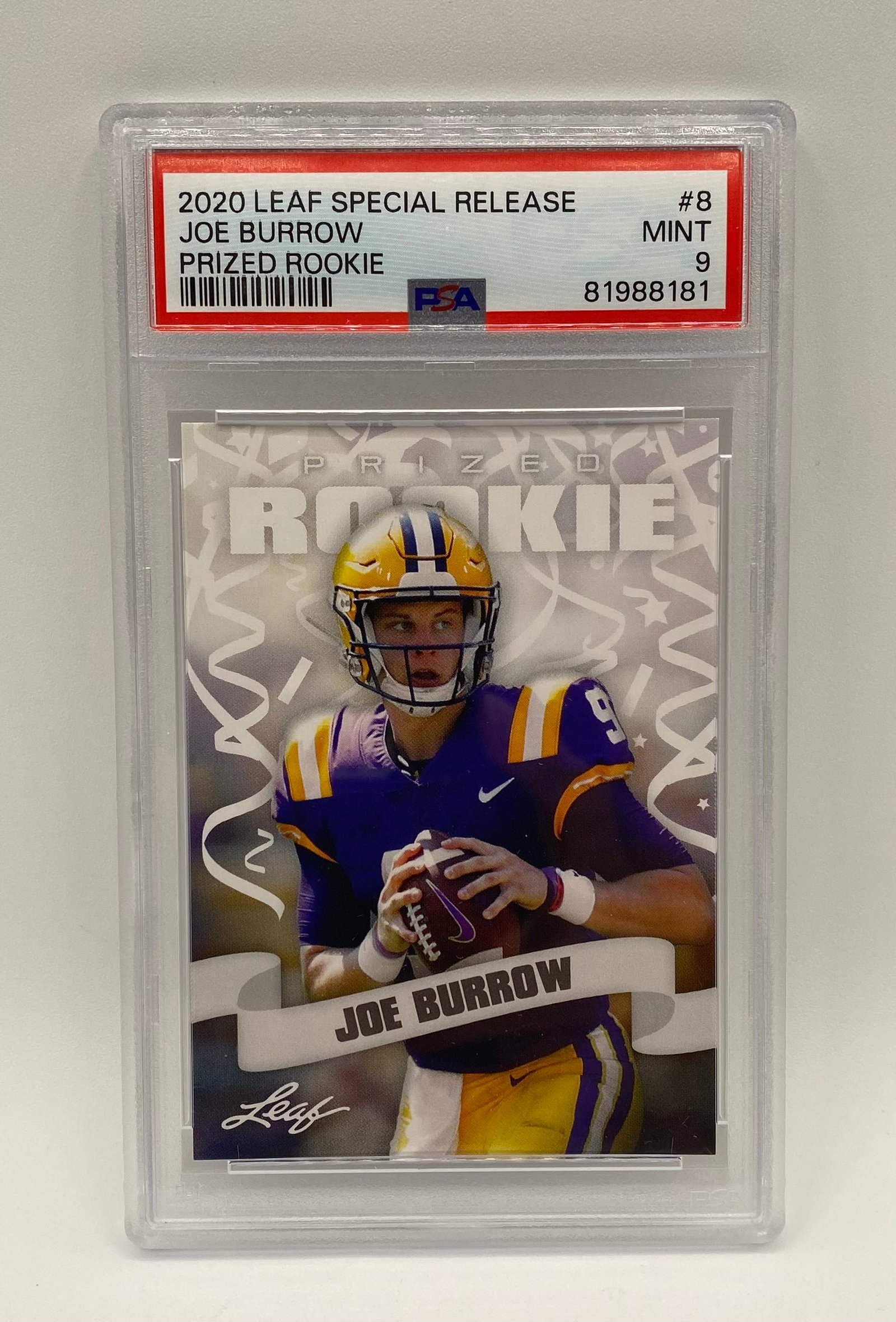 2020 Prize Joe Burrow Rookie PSA 10: 2020 Leaf special Release Joe Burrow Prized Rookie PSA 10
