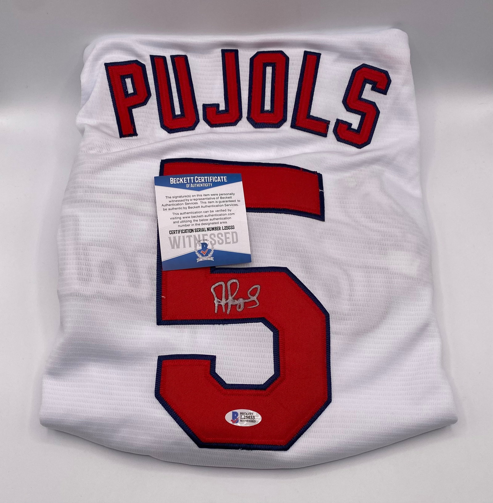 Albert Pujols Autographed Jersey Beckett Witnessed COA (1 of 2)