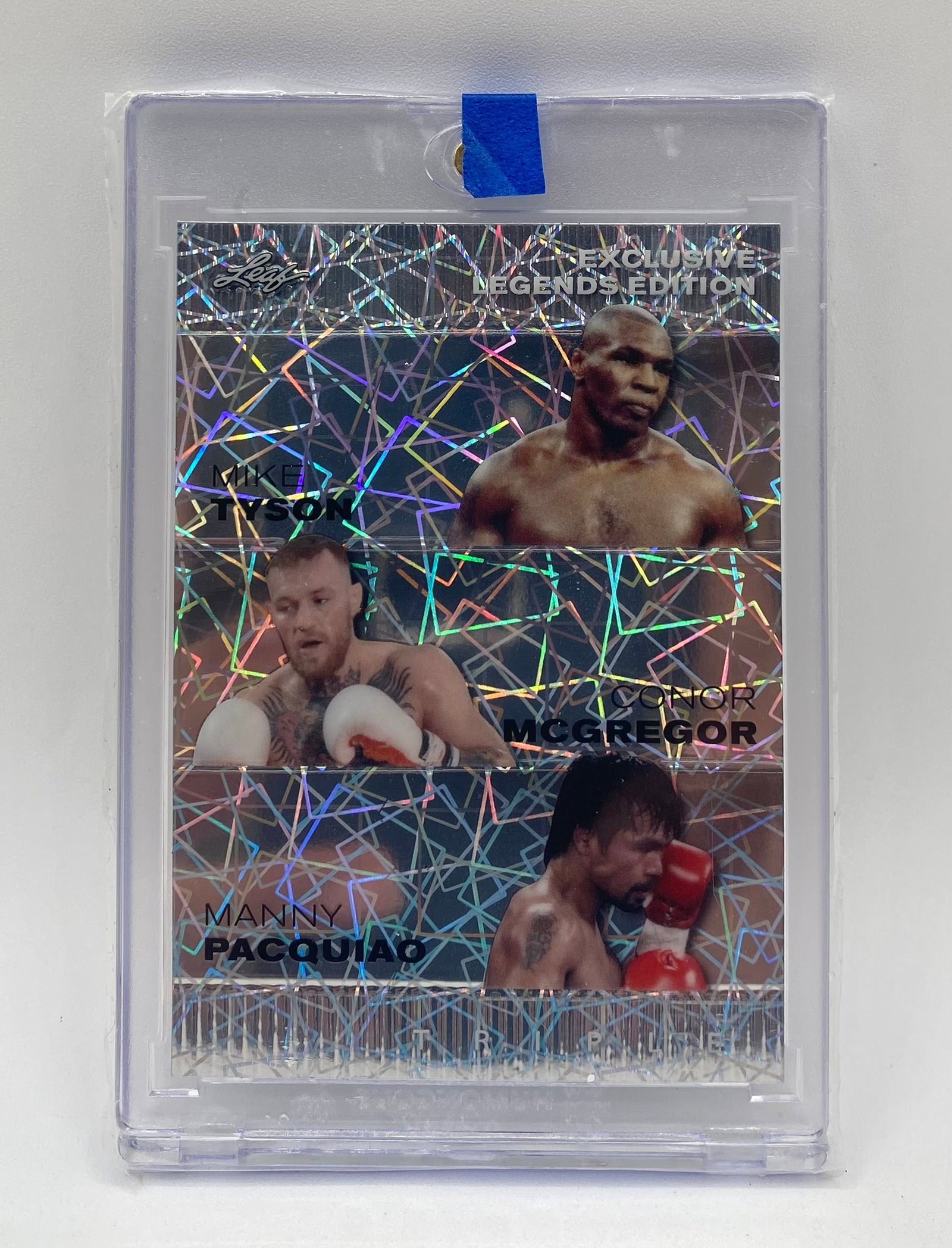 Mike Tyson, Conor McGregor & Manny Pacquiao Holo /25: 2024 Leaf Exclusive Legends Edition Triple Combat Sports Card - Mike Tyson, Conor McGregor & Manny Pacquiao