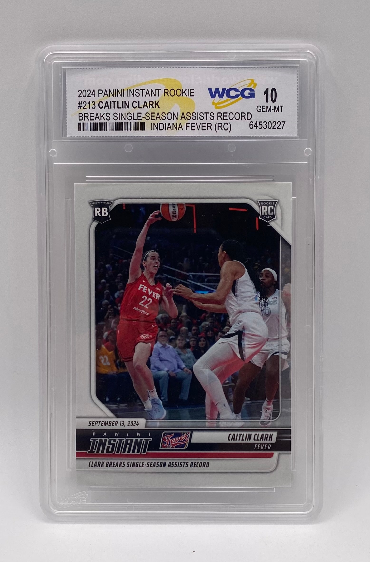 Caitlin Clark Single Season Assists Record Rookie - WCG 10: 2024 Panini Instant Caitlin Clark #213 Single-Season Assists Record Rookie - WCG 10 Gem Mint