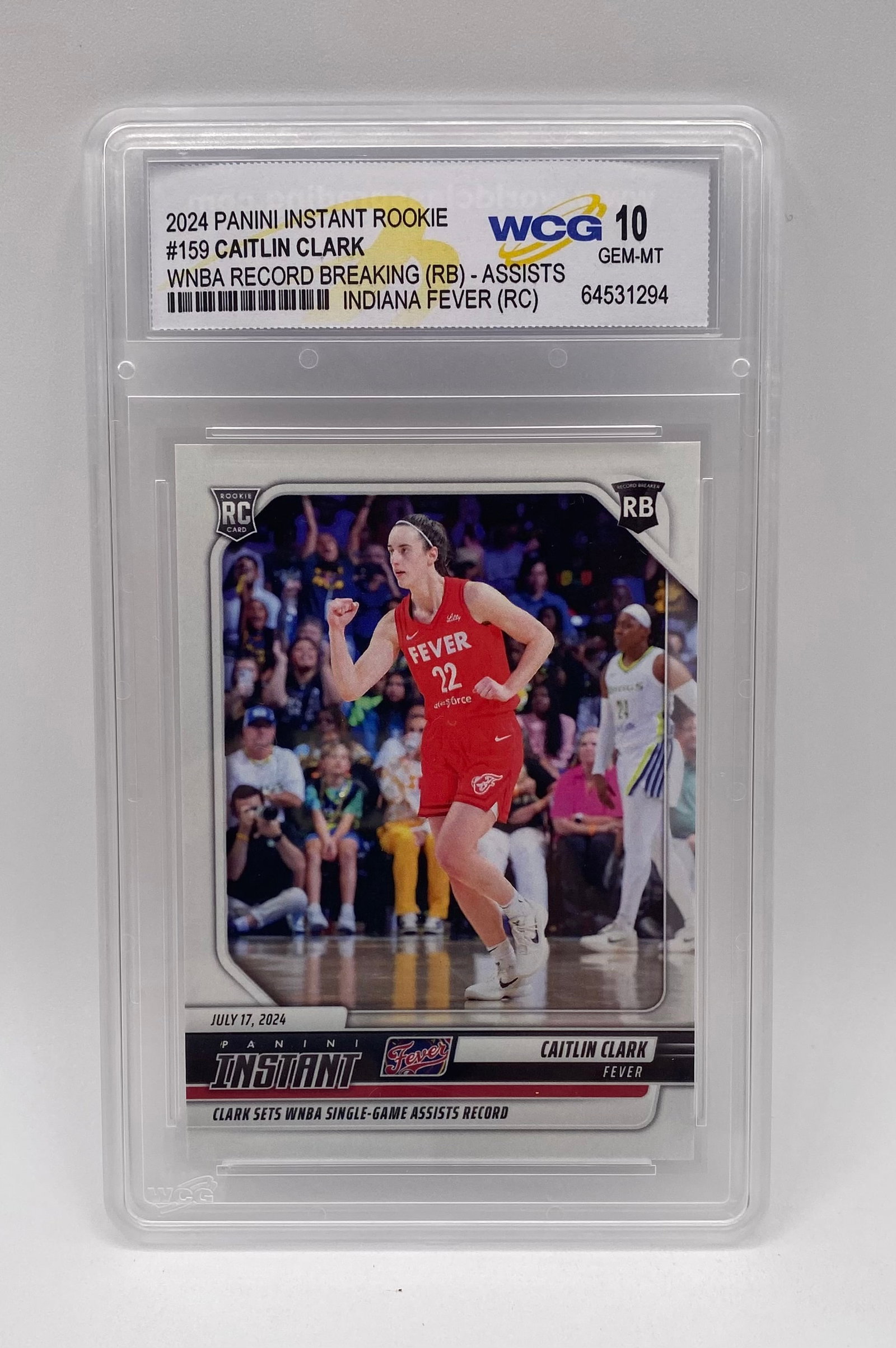 Caitlin Clark WNBA Assists Record - WCG 10: 2024 Panini Instant Rookie #159 Caitlin Clark WNBA Assists Record - WCG 10 Gem Mint