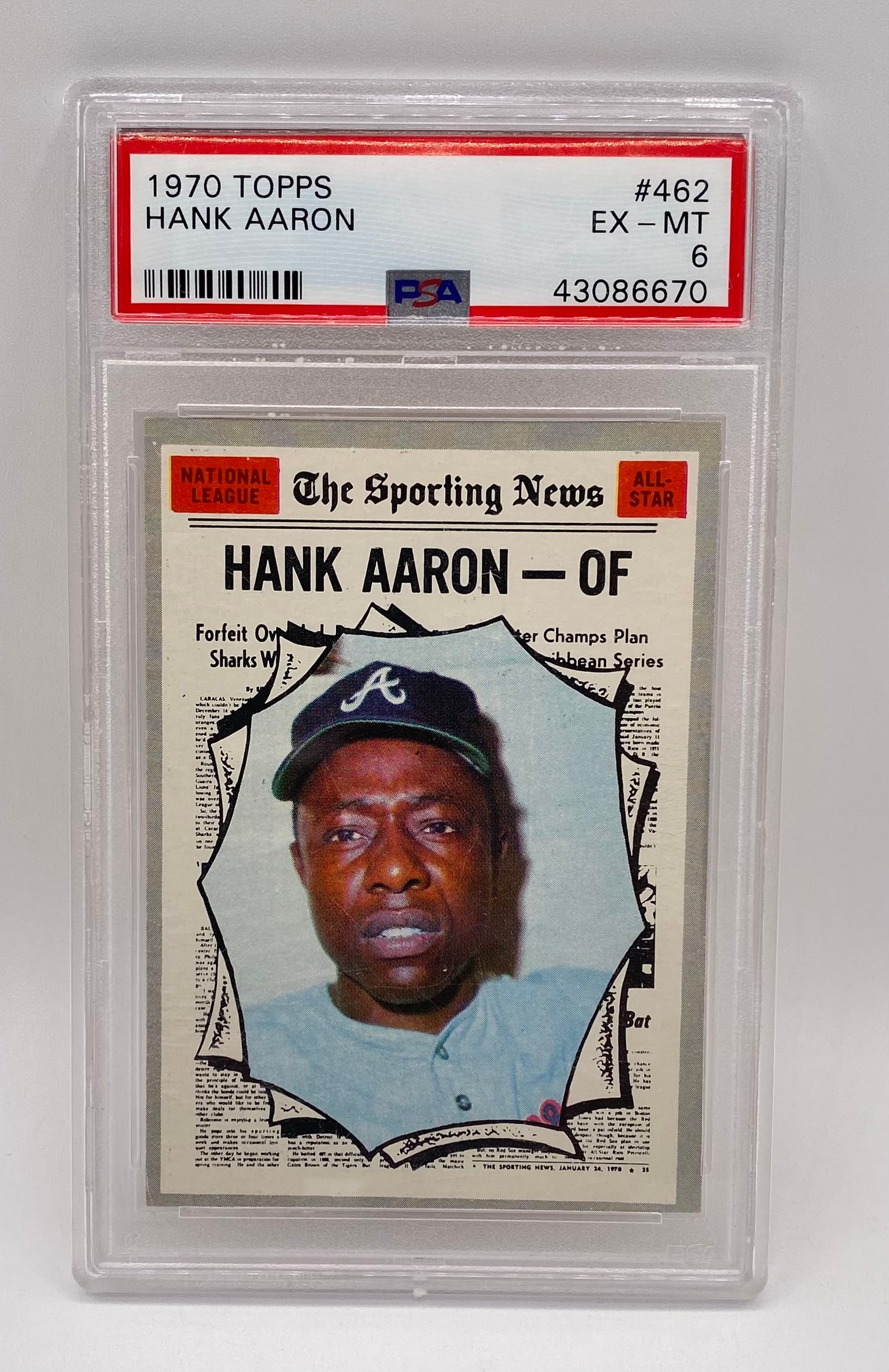 1970 Hank Aaron Sporting News All-Star Card PSA: 1970 Topps #462 Hank Aaron Sporting News All-Star Card - PSA 6 EX-MT