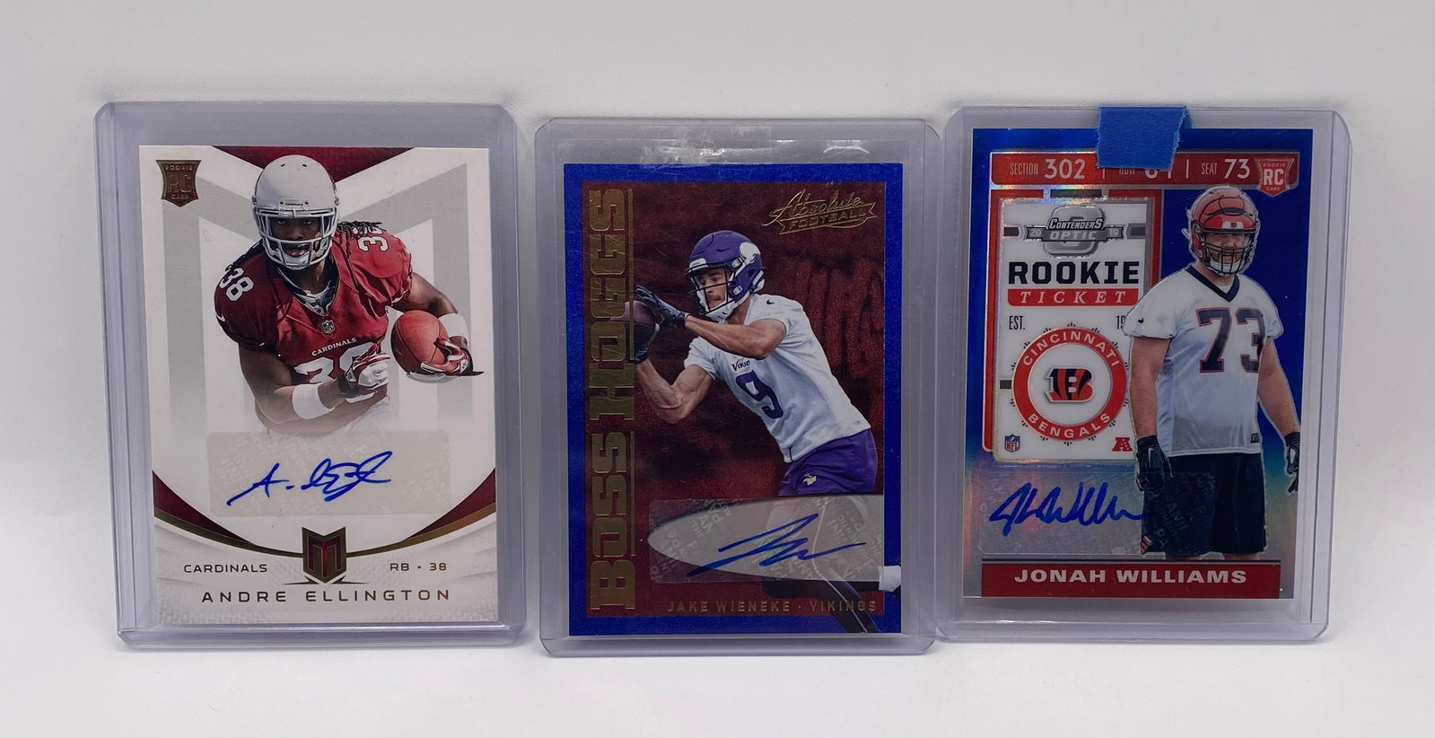 Lot of (3) Autographed Rookie Cards – Andre Ellington, Jake Wieneke & Jonah Williams (1 of 2)
