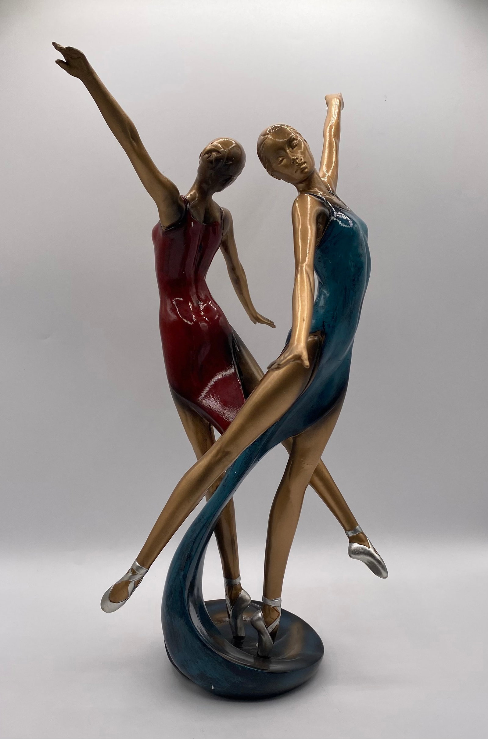 Contemporary Dual Ballerina Dancers Sculpture (13")