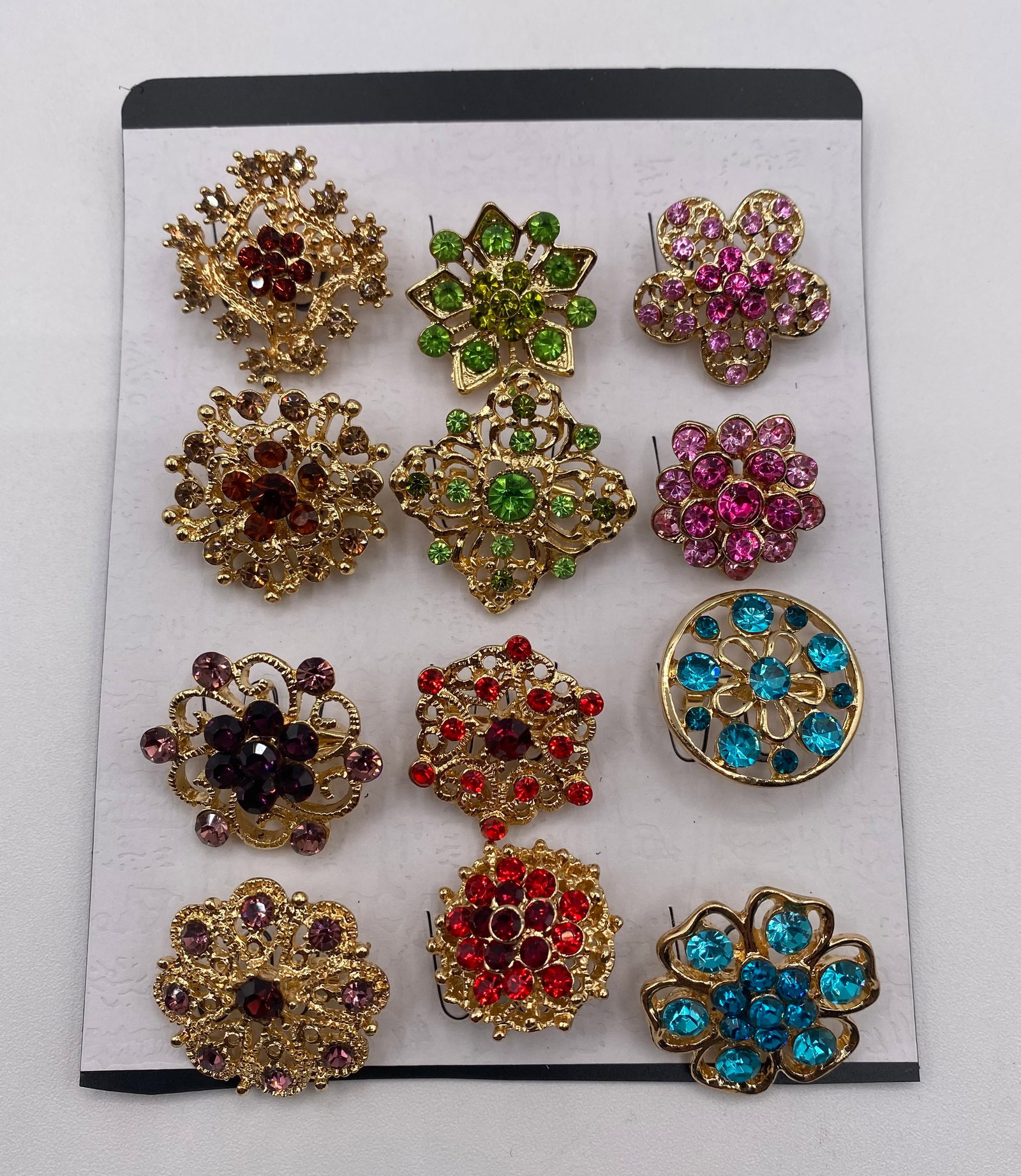 Lot of 12 Vintage Colorful Rhinestone Brooches (1 of 1)