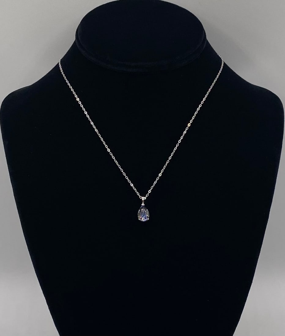 Pear Shape Rainbow Purple VVS Moissanite Pendant Necklace: 2 CT Pear Shape Rainbow Purple VVS1 Round Brilliant Moissanite Solitaire Pendant Necklace – 18K Gold Plated 925 Sterling Silver. Approx: 16 inches