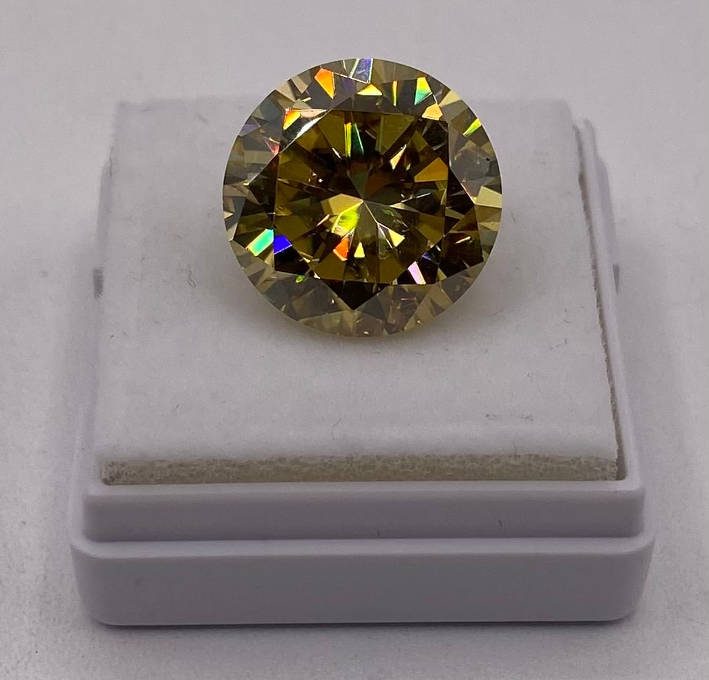 10 Carats Yellow VVS Stone: 10.00 CT VVS1 Lemon Yellow Round Cut Loose Moissanite With Certificate- Diamond Tester Pass
