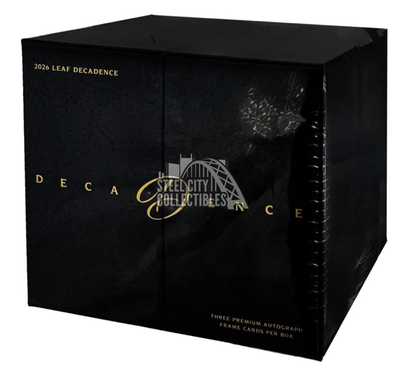 Factory Sealed 2026 Leaf Decadence Multi-Sport Factory Hobby Box: 2026 Leaf Decadence Multi-Sport / Trading Card Factory Sealed Hobby Box. Up for auction is a factory-sealed box of 2026 Leaf Decadence. Known for its high-end, ultra-premium production and framed auto