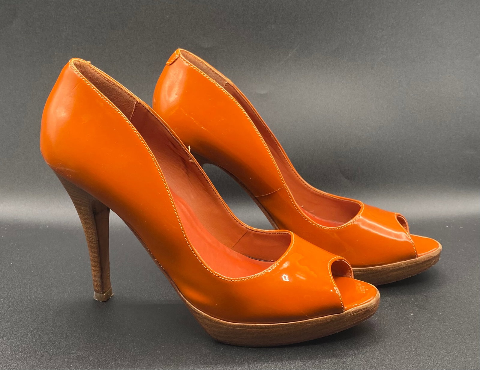 ALDO "Nasrin" Orange Patent Leather Peep-Toe Platform Pumps (1 of 2)
