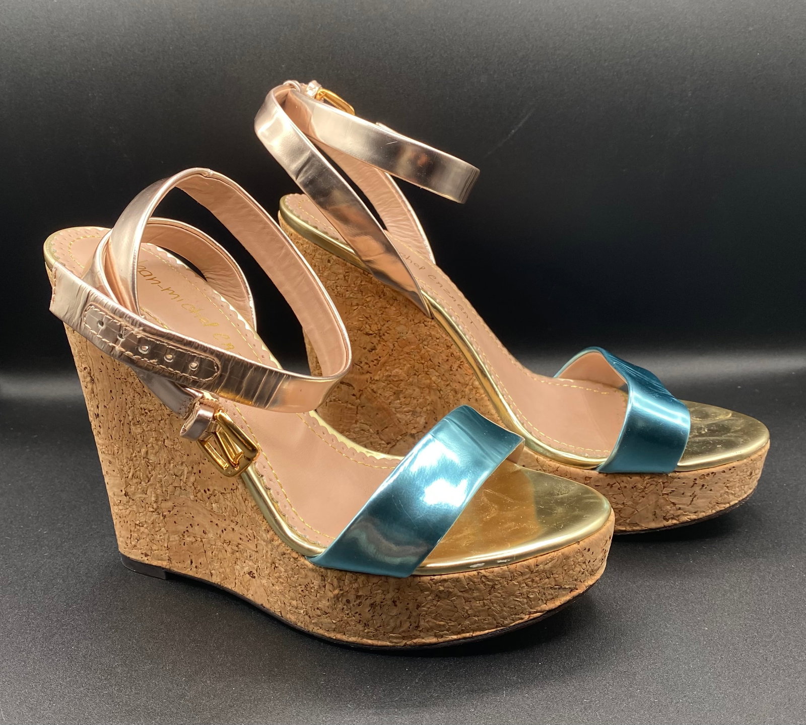 Jean-Michel Cazabat "JM-Wooster" Metallic Metallic Cork Wedge Sandals (1 of 2)