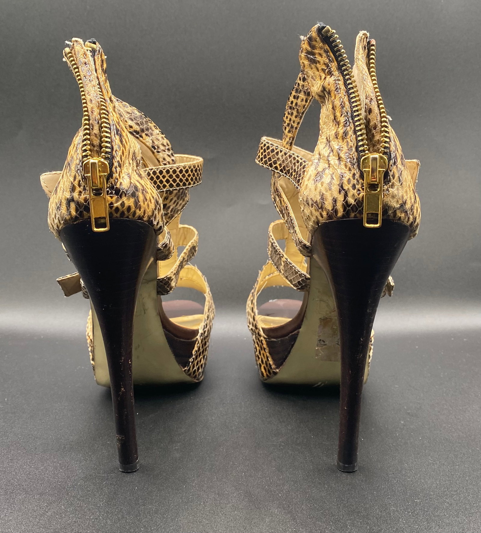 Bebe "Elyse" Snakeskin Print Multi-Strap Platform Heels - 2