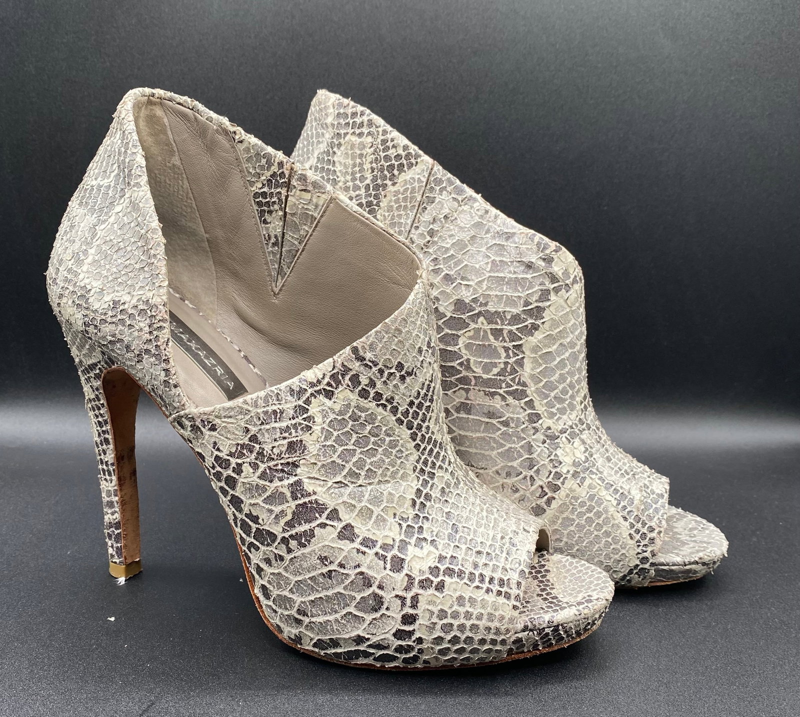 BCBGMAXAZRIA Snakeskin Print Peep-Toe Stiletto Booties (1 of 2)