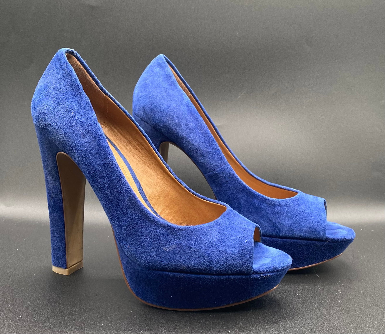 Aldo "Edhiva" Royal Blue Suede Peep-Toe Platform Heels (1 of 2)