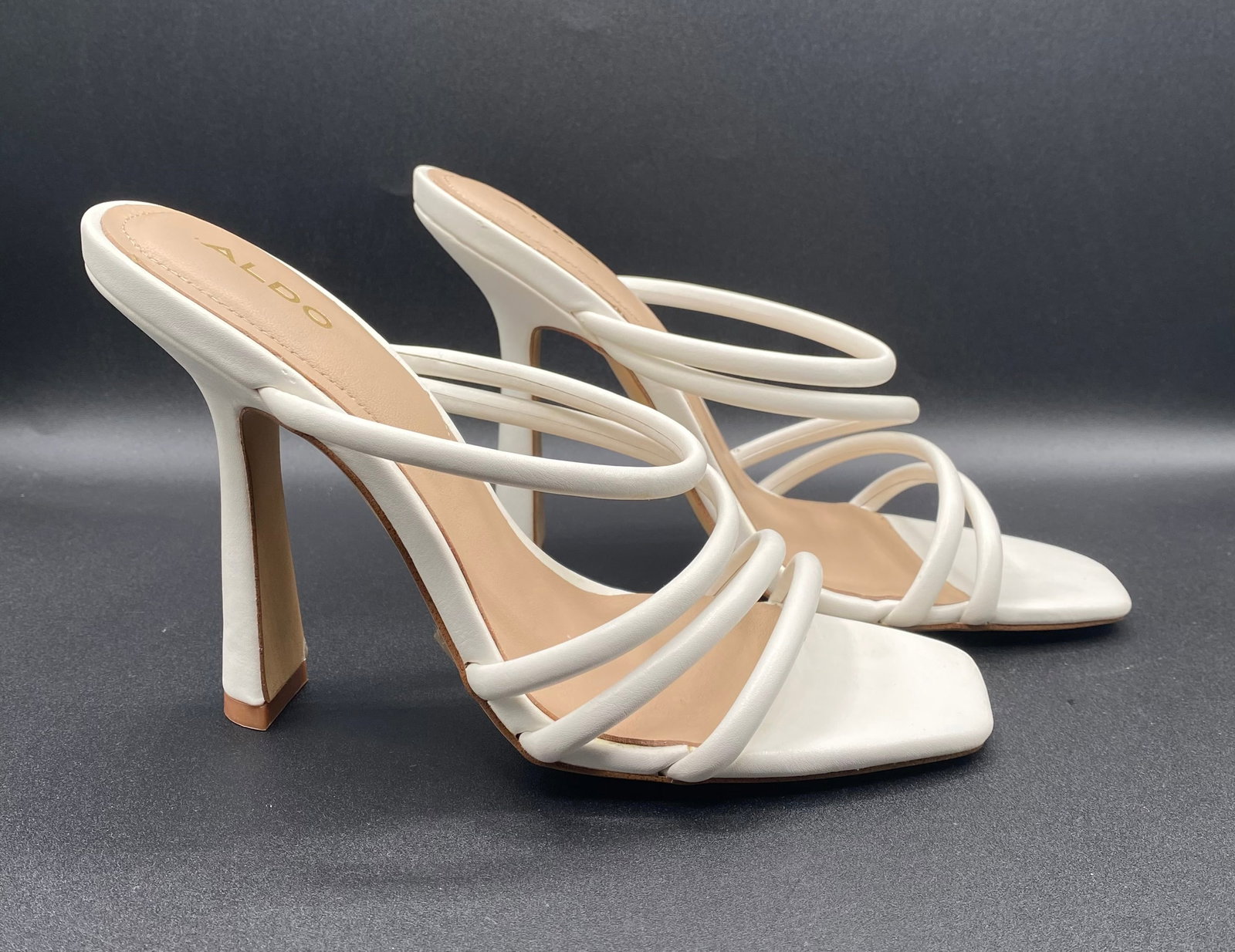 Aldo "Arianna" White Strappy High Heel Mules (1 of 3)