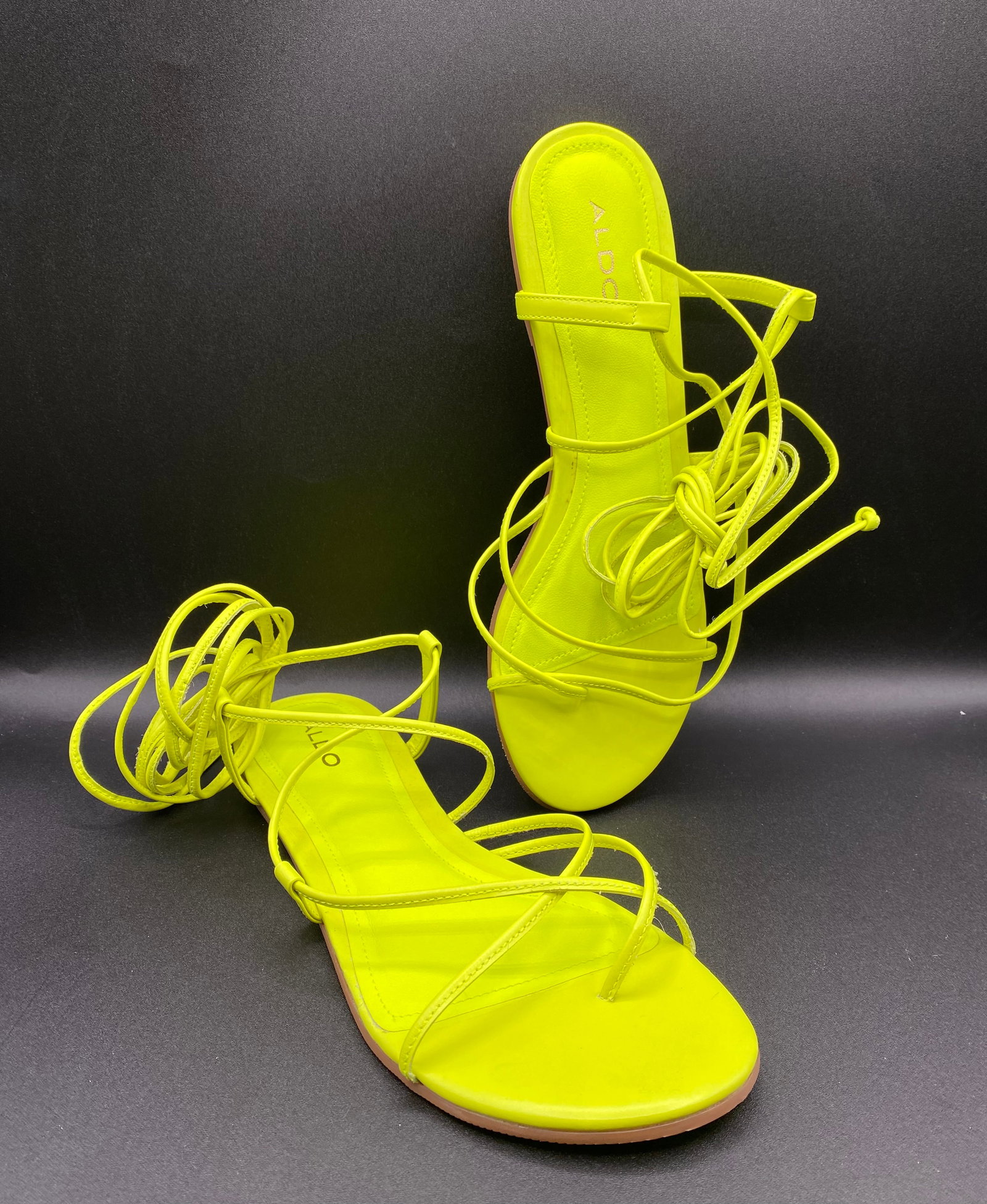 Aldo "Beringel" Neon Lime Green Strappy Lace-Up Flat Sandals (1 of 2)