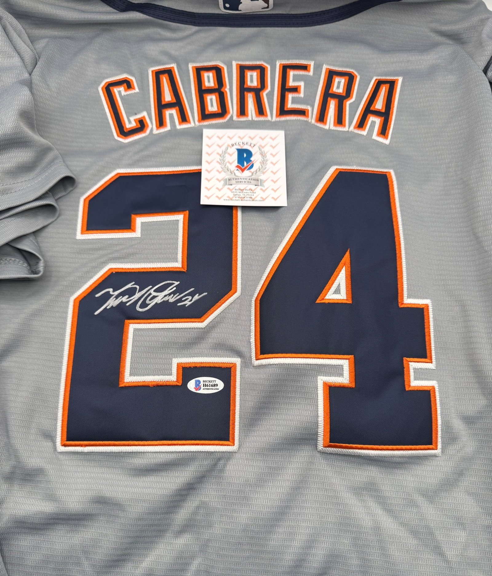 Miguel Cabrera Signed Jersey - Beckett COA: Autographed Justin Jefferson #18 Minnesota Vikings white style jersey. Signed in silver paint pen on the jersey number. Features Beckett Witnessed Authentication, guaranteeing the signature was observ