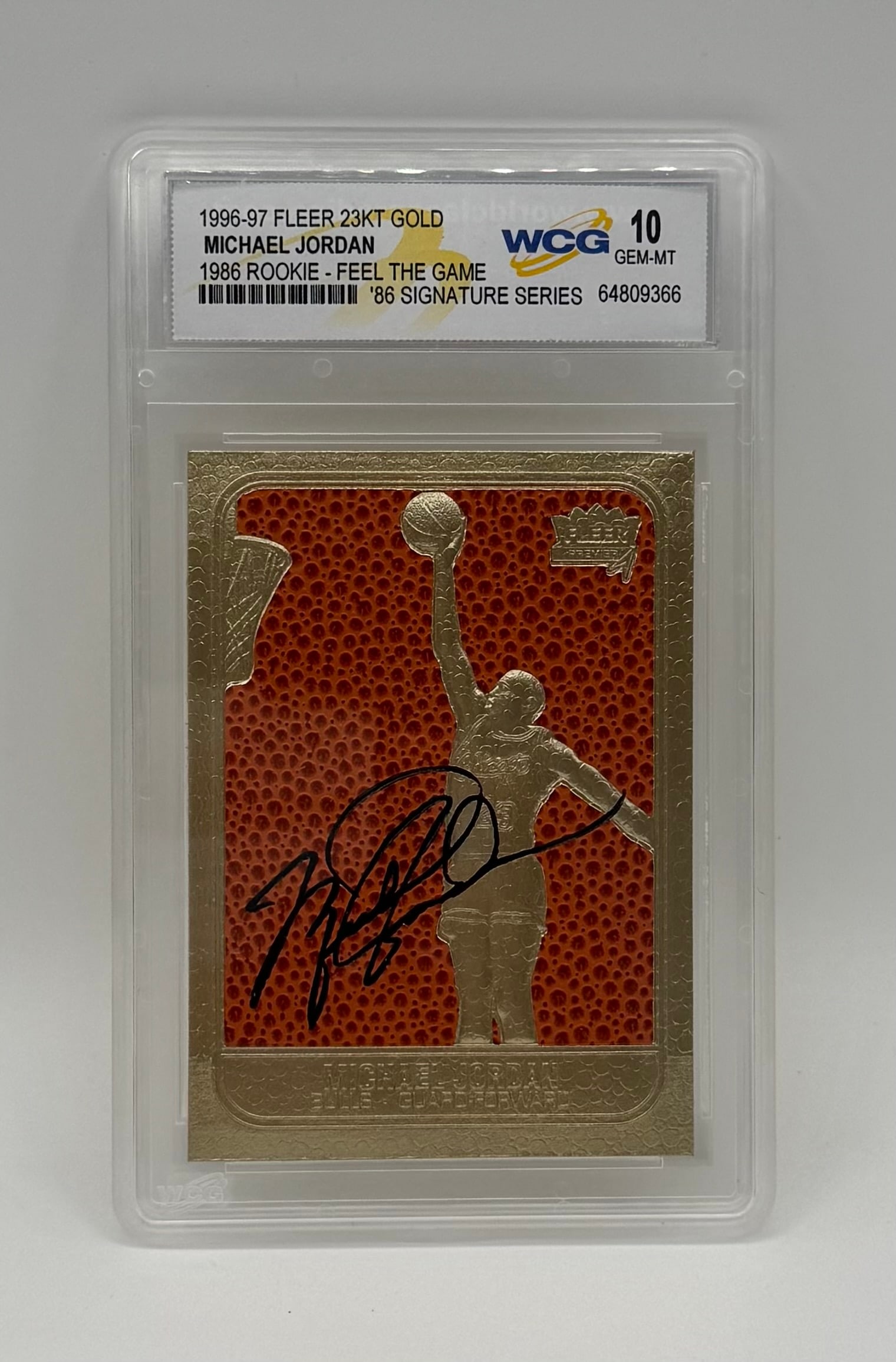 1996 Fleer Michael Jordan Feel The Game Signature Series: 1996-97 Fleer 23KT Gold Michael Jordan 1986 Rookie "Feel The Game" - WCG GEM MT 10