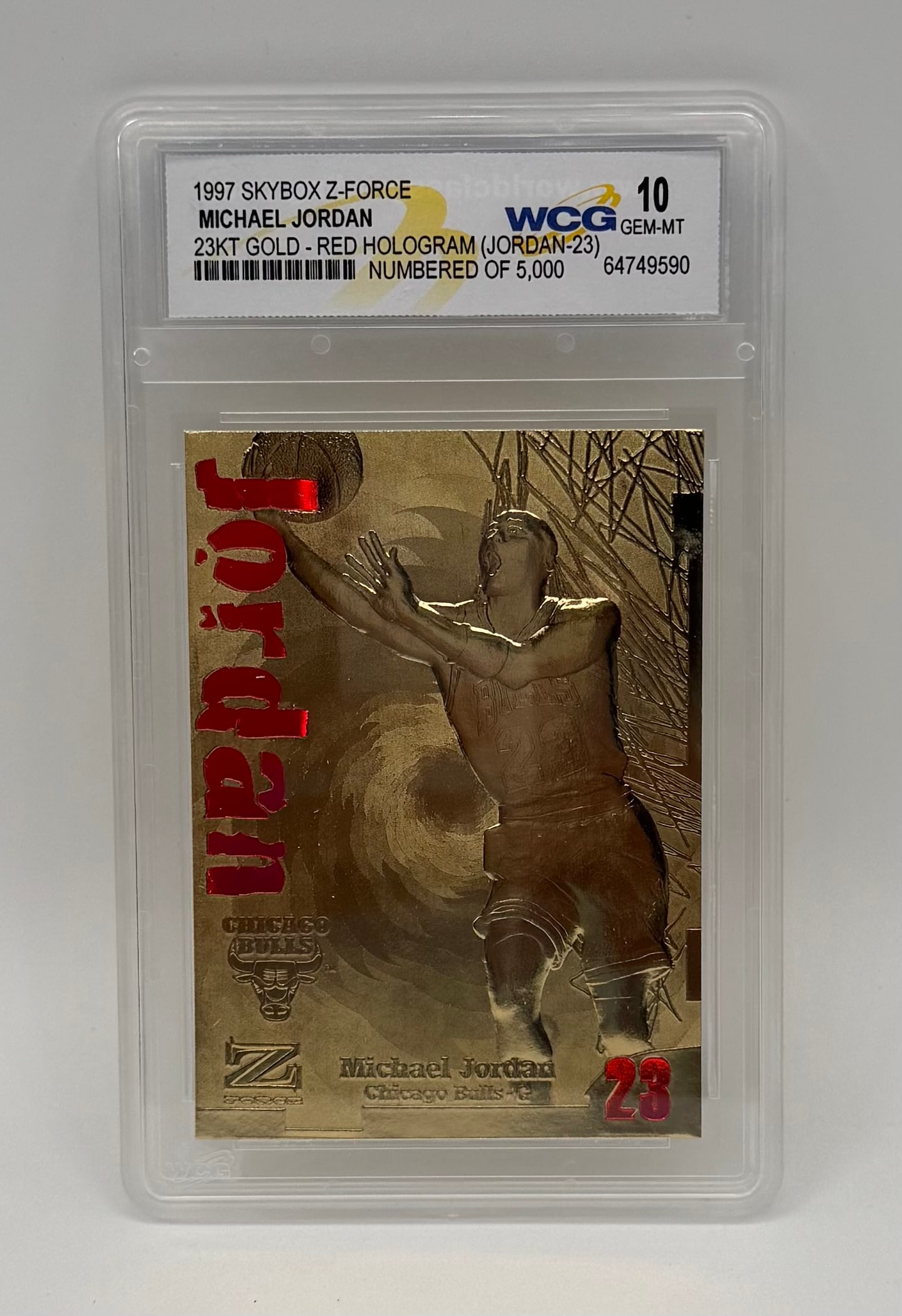 1997 SkyBox Michael Jordan 23KT Gold Red Hologram Card /5000: 1997 SkyBox Z-Force Michael Jordan 23KT Gold Red Hologram Card /5000 - WCG GEM MT 10