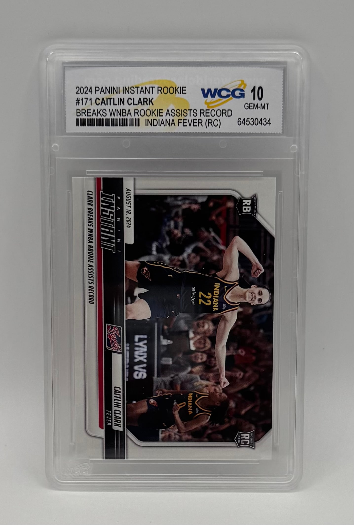 Caitlin Clark Breaks Rookie Assists Record: 2024 Panini Instant Rookie #171 Caitlin Clark Breaks Rookie Assists Record WCG 10 GEM MT