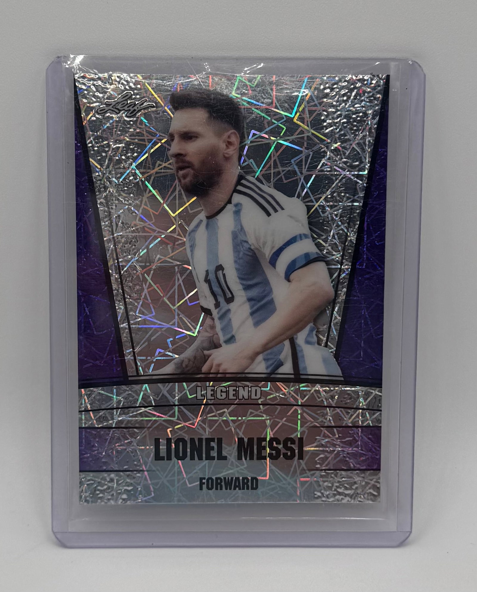 Lionel Messi Purple Holo /15: 2023 Leaf Lionel Messi "Legend" Purple Holo Soccer Trading Card /15