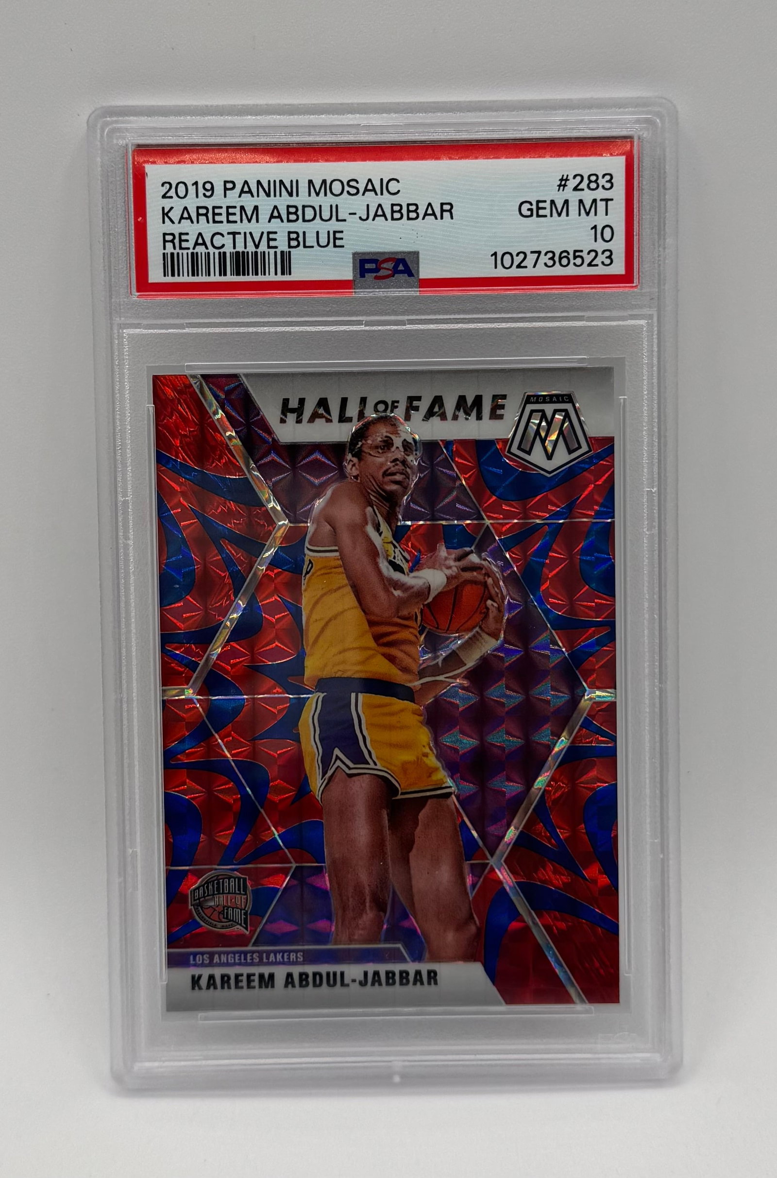 Kareem Abdul-Jabbar Reactive Blue PSA 10: 2019 Panini Mosaic Kareem Abdul-Jabbar Reactive Blue #283 PSA 10 Gem Mint