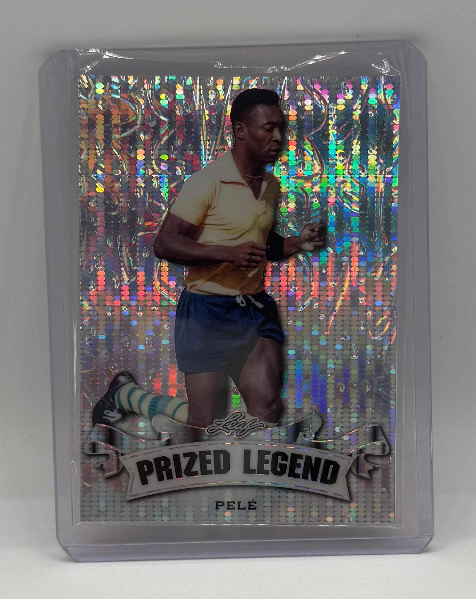 Pele Brazilain Soccer Player Holo /25: 2023 Leaf Leaf Prized Legend Pelé Silver Foil Holo Soccer Card /25