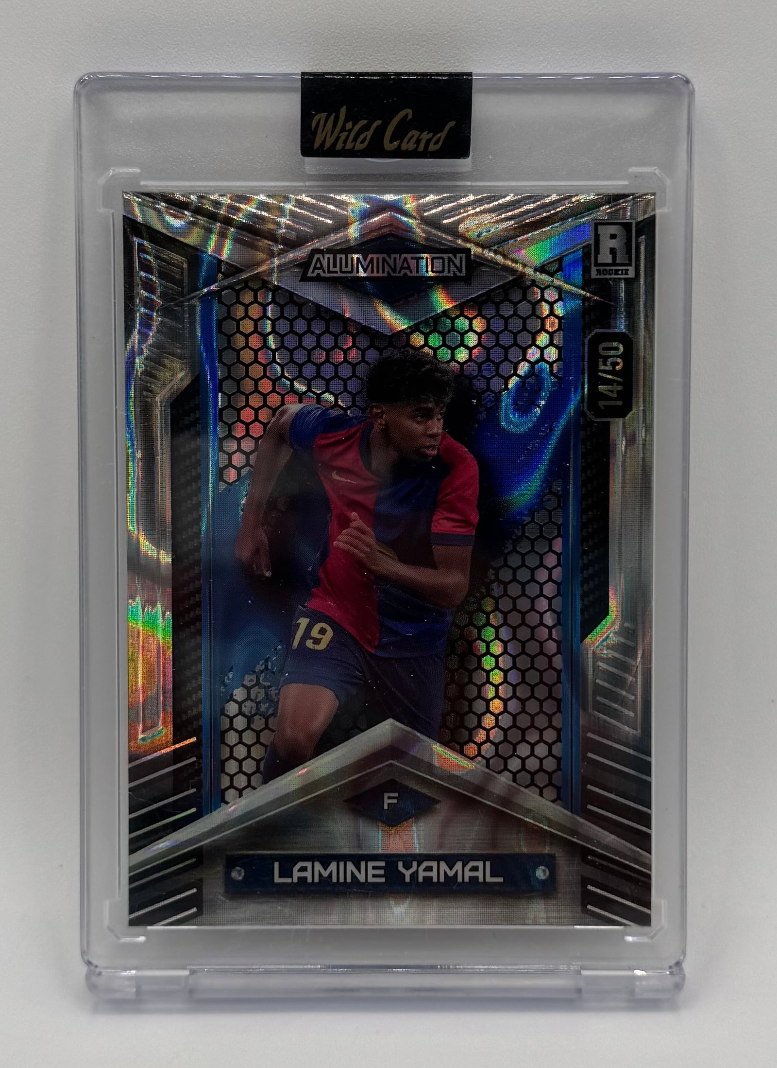 Lamine Yamal Encased Rookie Wild Alumination /50: 2024 Wild Card Alumination Lamine Yamal Encased Rookie Refractor #14/50