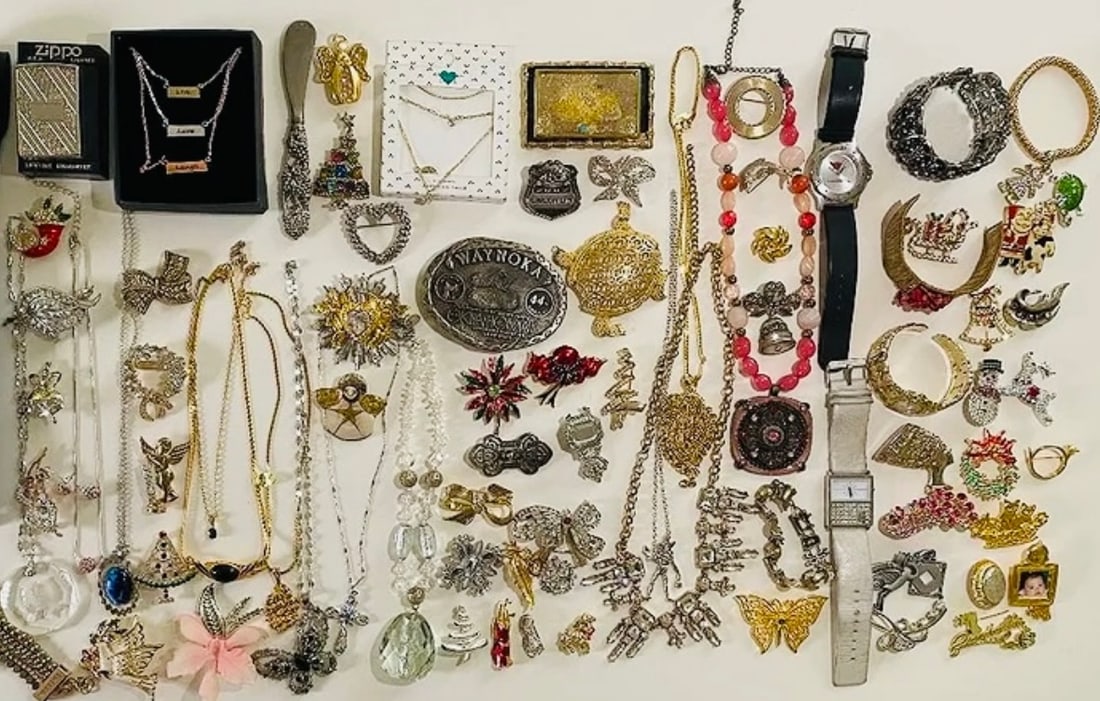 Vintage & Contemporary Jewelry Estate Lot - Watches, Brooches, Necklaces & Zippo Lighter (1 of 1)