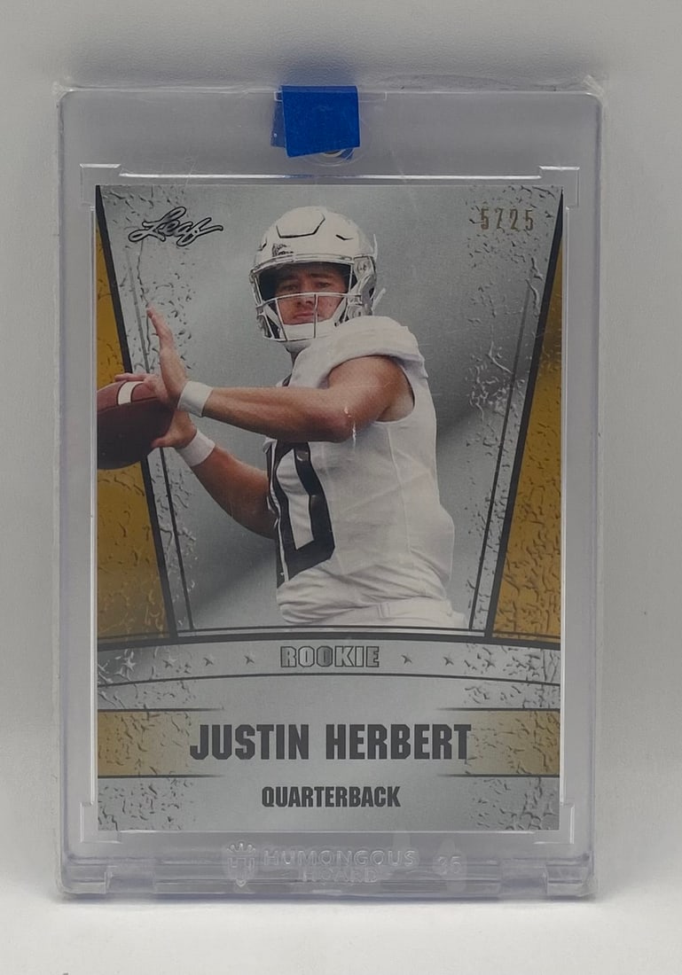 Justin Herbert Rookie /20: 2020 Leaf Justin Herbert Rookie Card #'d 5/25 Gold Parallel QB