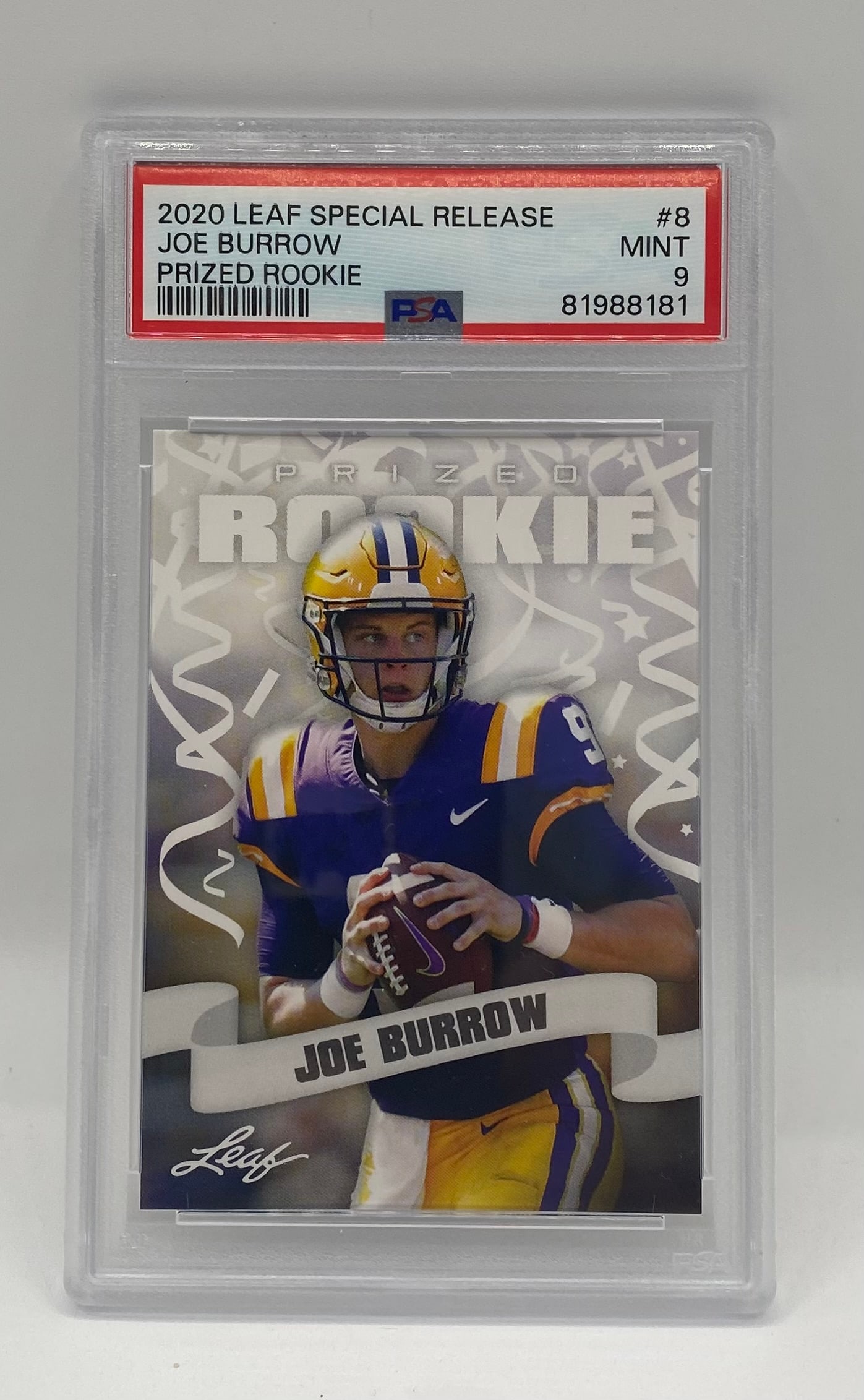 Joe Burrow Prized Rookie PSA: 2020 Leaf Special Release Joe Burrow Prized Rookie #8 PSA 9 Mint