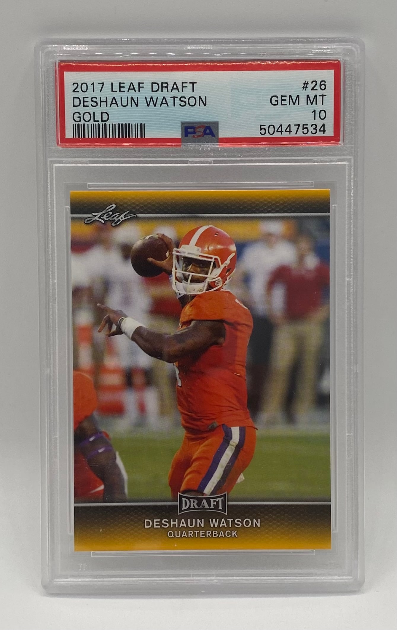 2017 Leaf Draft Deshaun Watson Gold Rookie Card: 2017 Leaf Draft Deshaun Watson Gold #26 PSA 10 Gem Mint Rookie Card