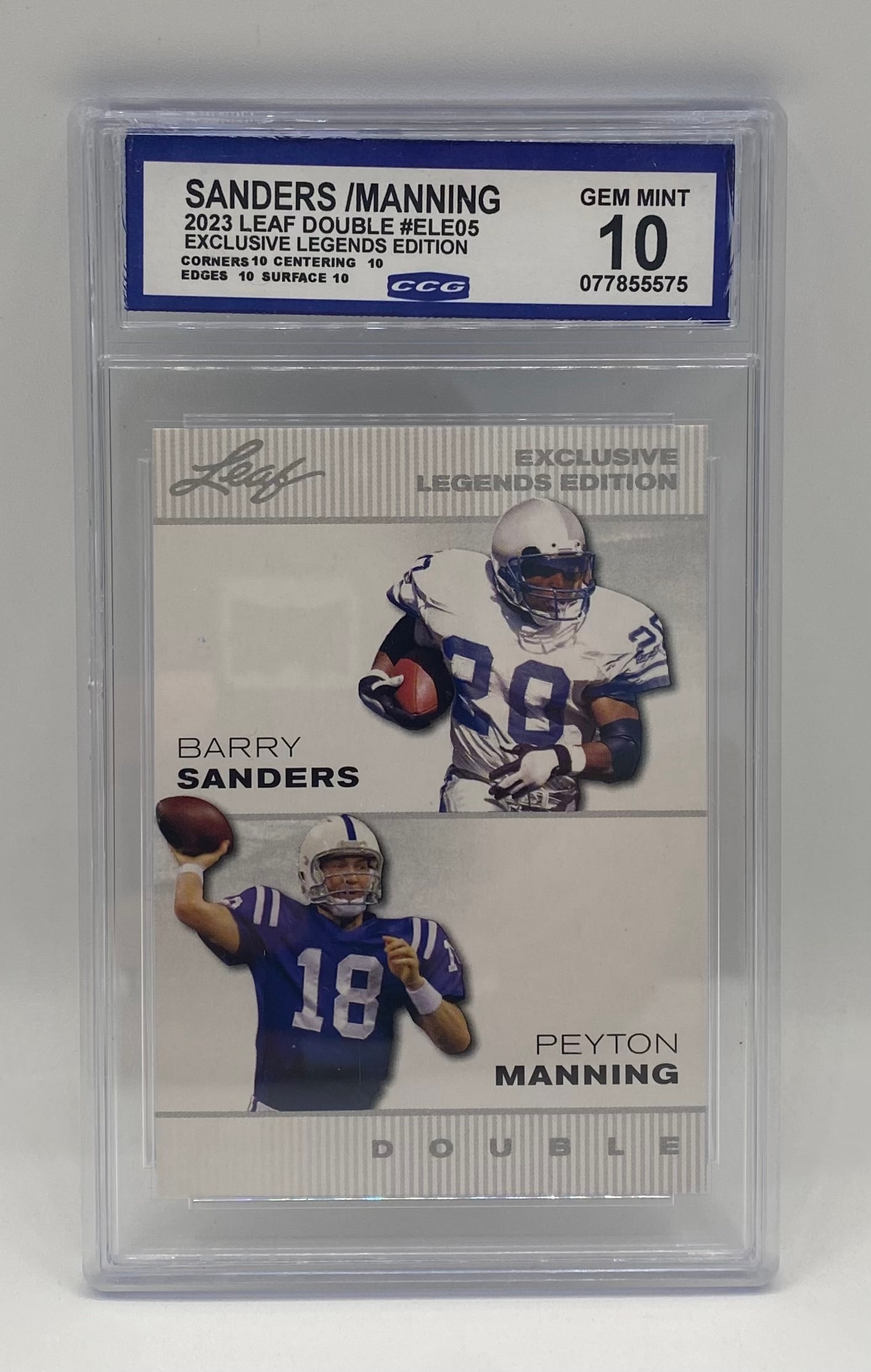 2023 Leaf Double Barry Sanders & Peyton Manning Card: 2023 Leaf Double Barry Sanders & Peyton Manning #ELE05 CCG 10 Gem Mint Card