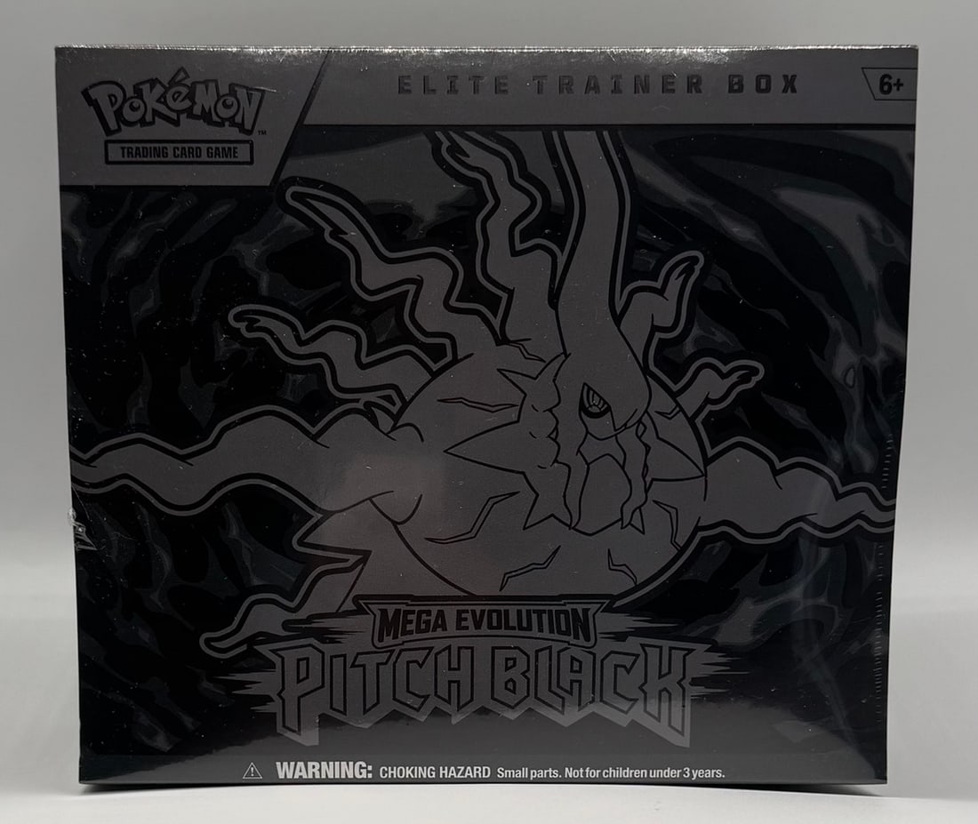Pokémon TCG: Mega Evolution Pitch Black Elite Trainer Box - Factory Sealed: Official Pokémon Trading Card Game Mega Evolution "Pitch Black" Elite Trainer Box featuring Darkrai art. Original factory shrink wrap intact. Includes booster packs, card sleeves, energy cards, dice,