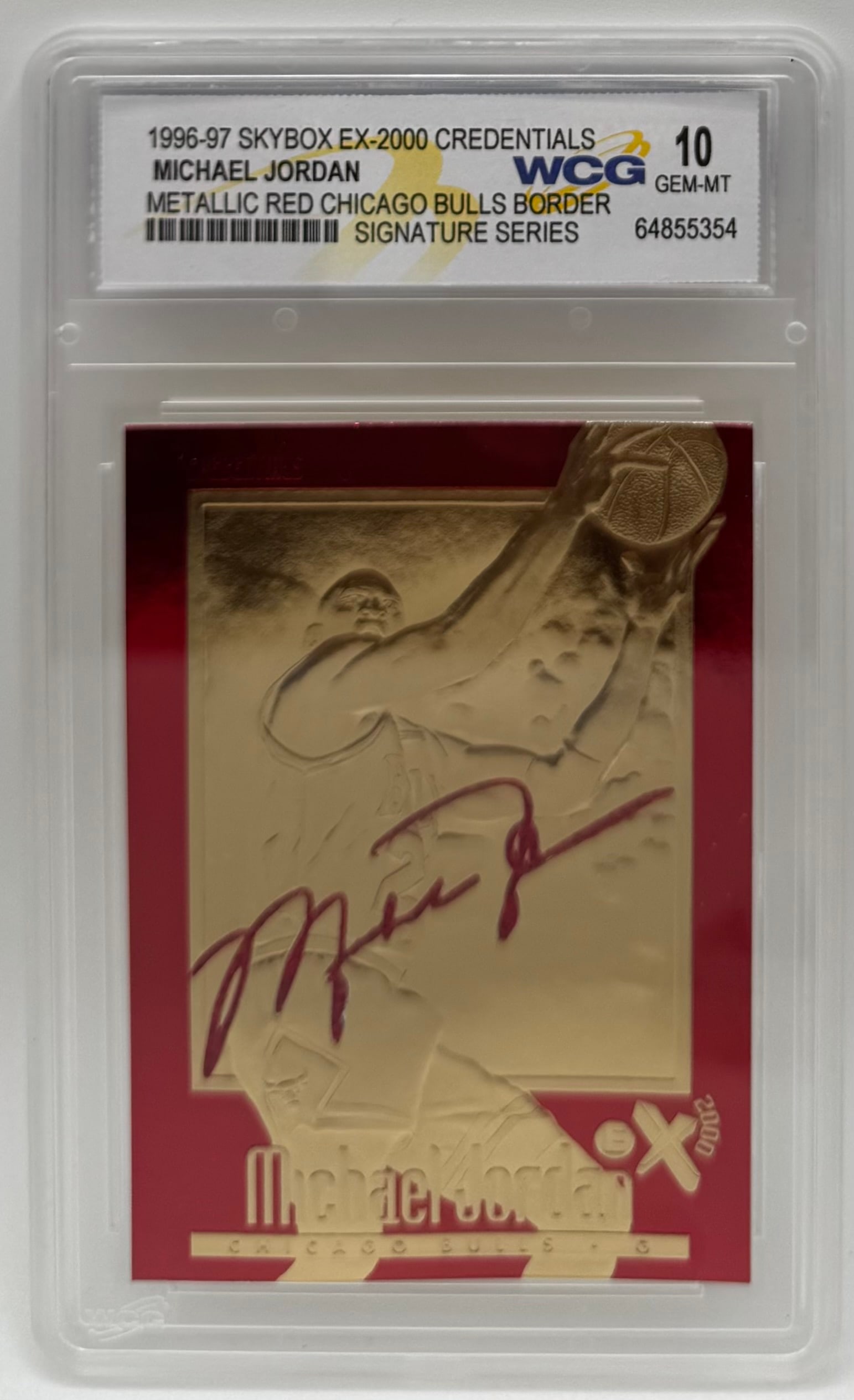Michael Jordan Metallic Red Border Signature Series: 1996-97 SkyBox EX-2000 Credentials Michael Jordan Metallic Red Border Signature Series - WCG 10 Gem Mint