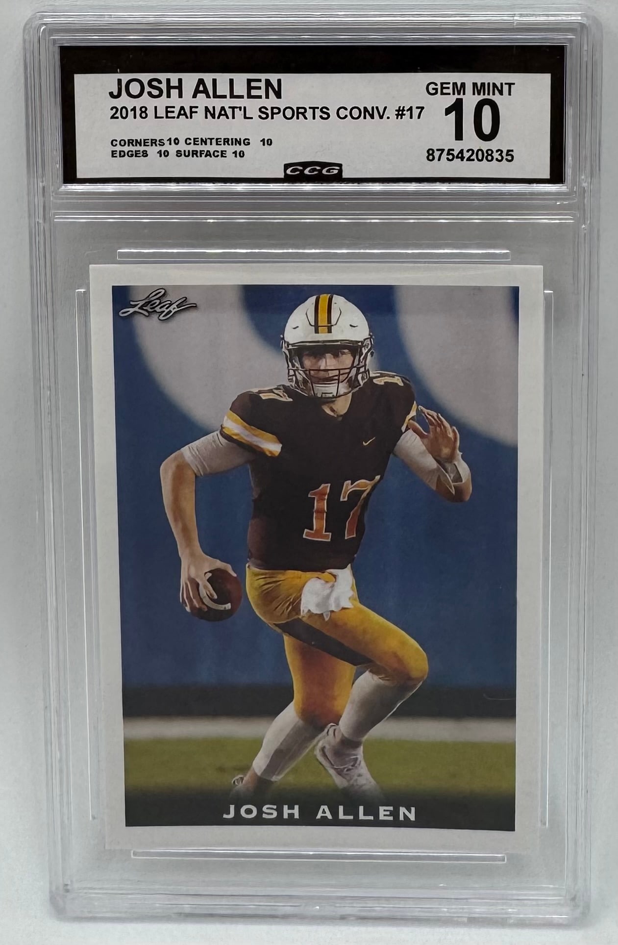 Josh Allen Rookie: 2018 Leaf National Sports Collectors Convention #17 Josh Allen Rookie - CCG 10 Gem Mint