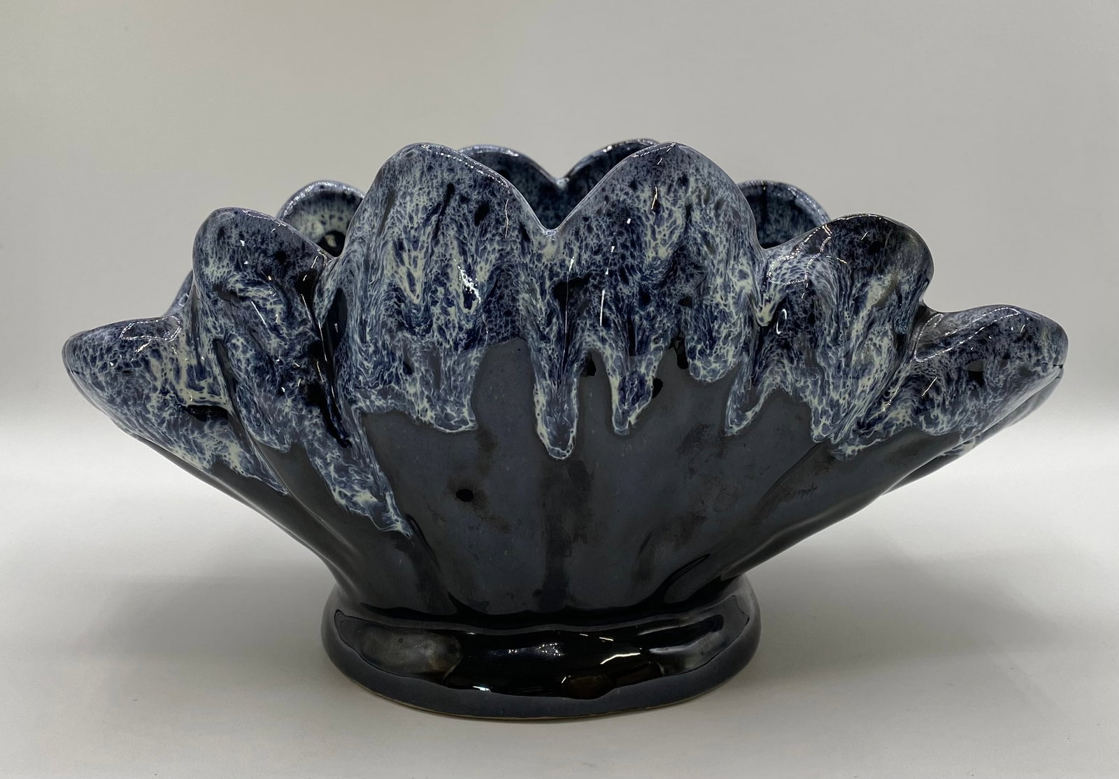 Van Briggle Pottery Blue Drip Glaze Fluted Bowl - Inscribed Anna Van Briggle (1 of 4)