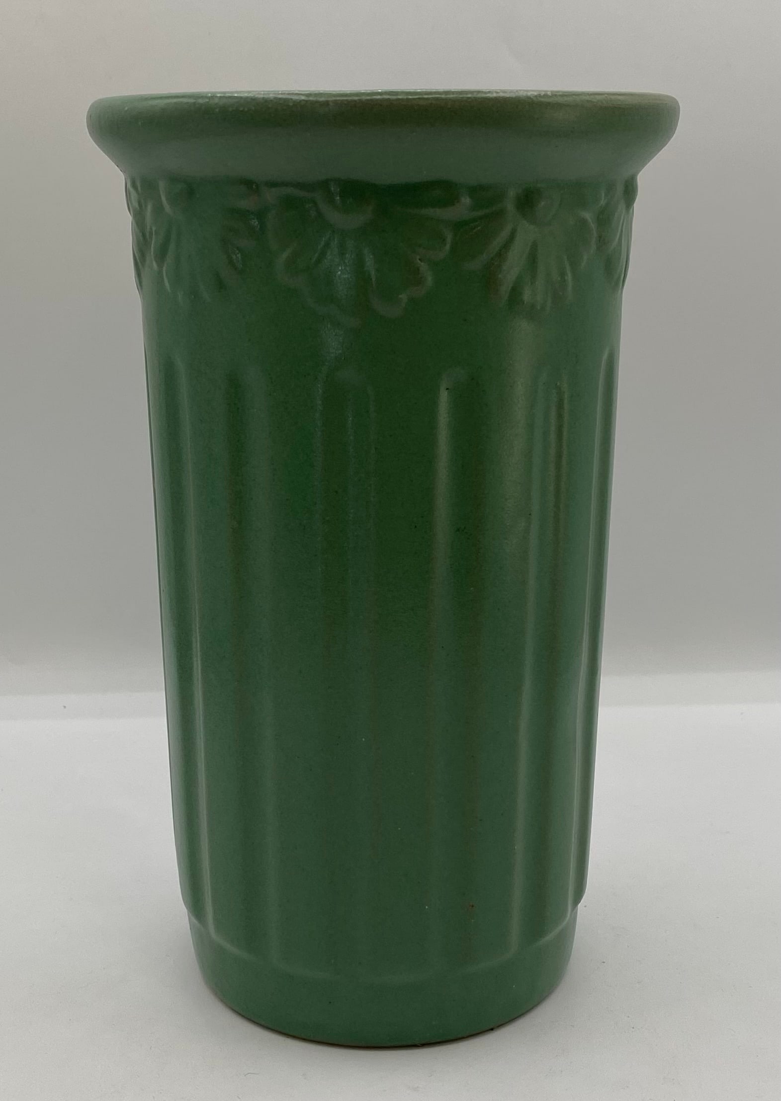 Vintage Floraline Pottery Green Matte Fluted Ceramic Vase (1 of 3)