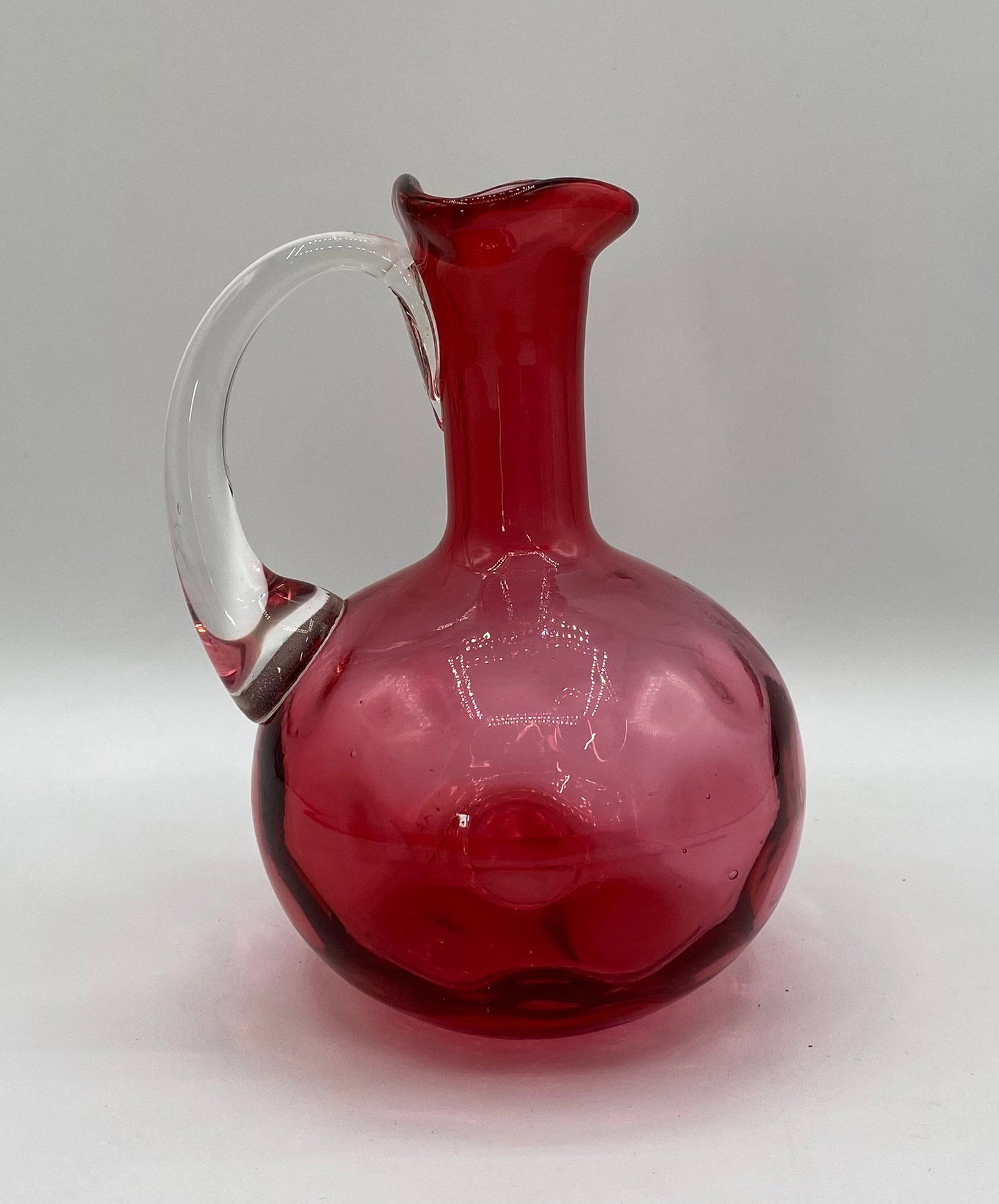 Vintage Pilgrim Glass Cranberry Thumbprint Mini Pitcher / Cruet (1 of 2)