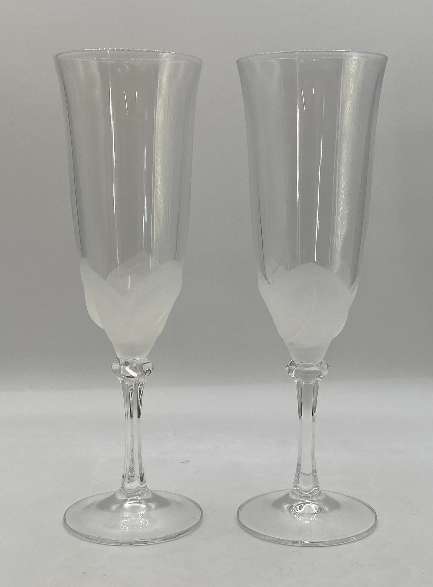 Pair of Crystal Champagne Flutes with Frosted Petal / Rose Motif Stems (1 of 2)