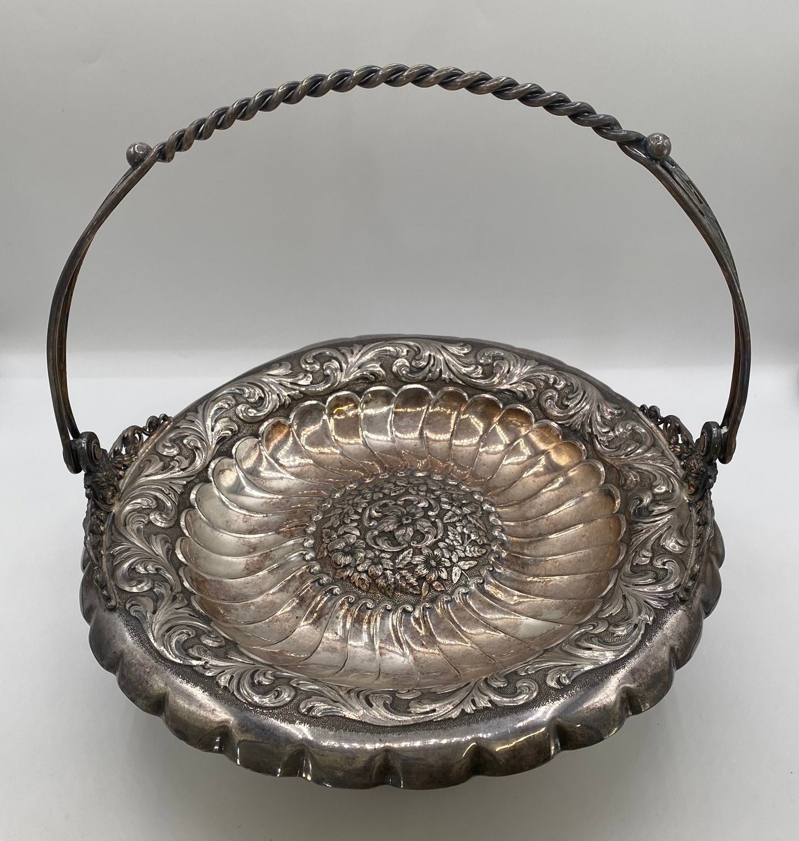 Victorian Antique Silver Plate Pedestal Bride's Basket / Centerpiece Bowl with Swing Handle (1 of 2)